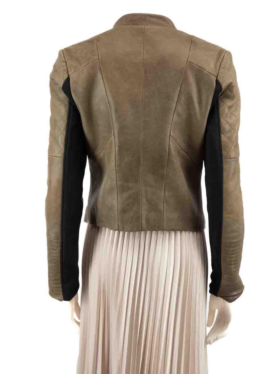 Francis Leon Khaki Leather Biker Jacket Size XS In Good Condition For Sale In London, GB