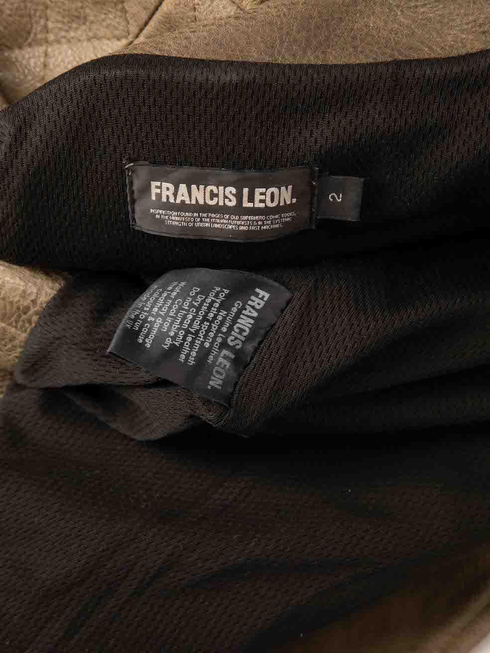 Francis Leon Khaki Leather Biker Jacket Size XS For Sale 1