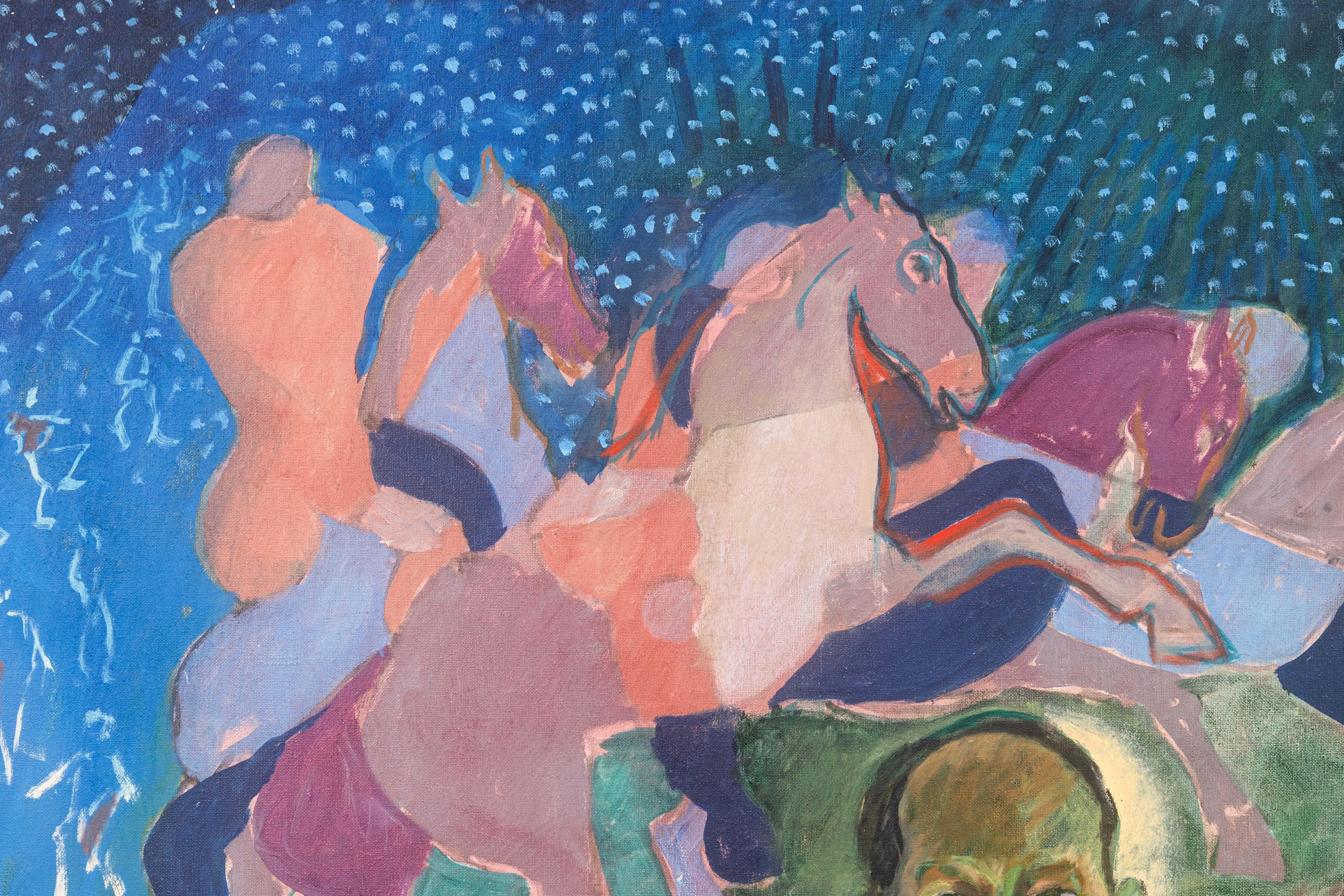 American Classical Francis Littna Apocalypse, 1968 Signed Oil on Canvas Modernist Religious For Sale