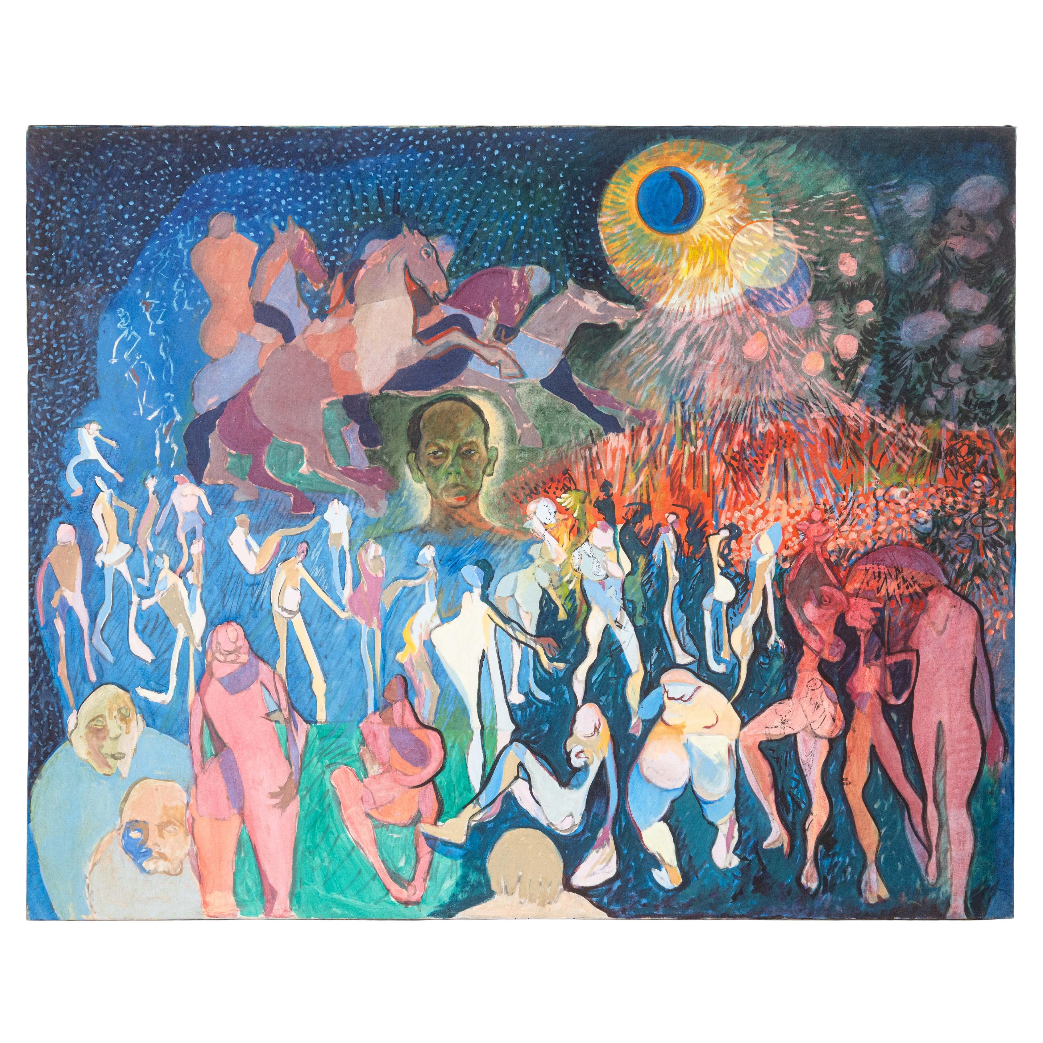 Francis Littna Apocalypse, 1968 Signed Oil on Canvas Modernist Religious For Sale