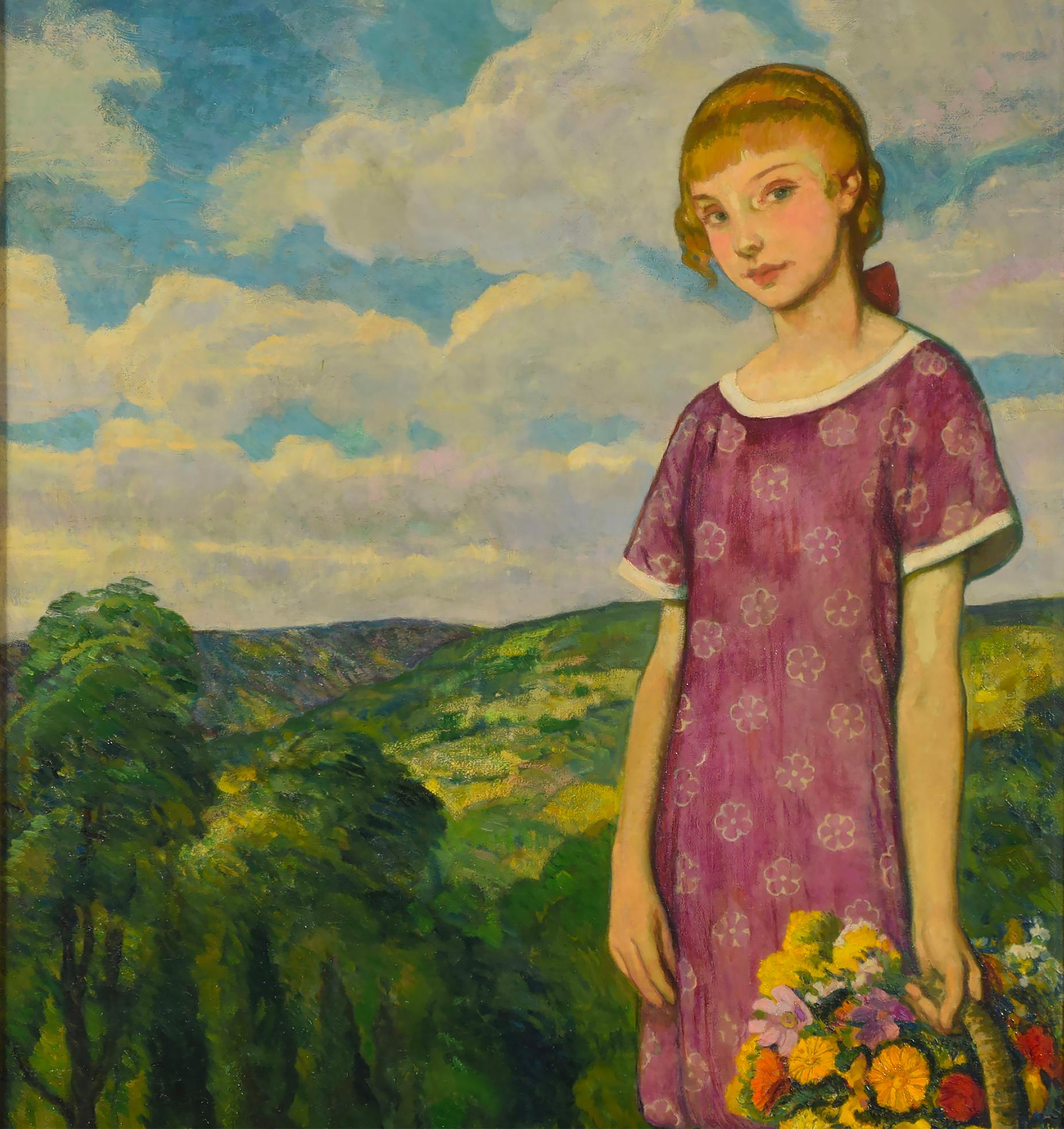 Blond Girl with Basket of Flowers 