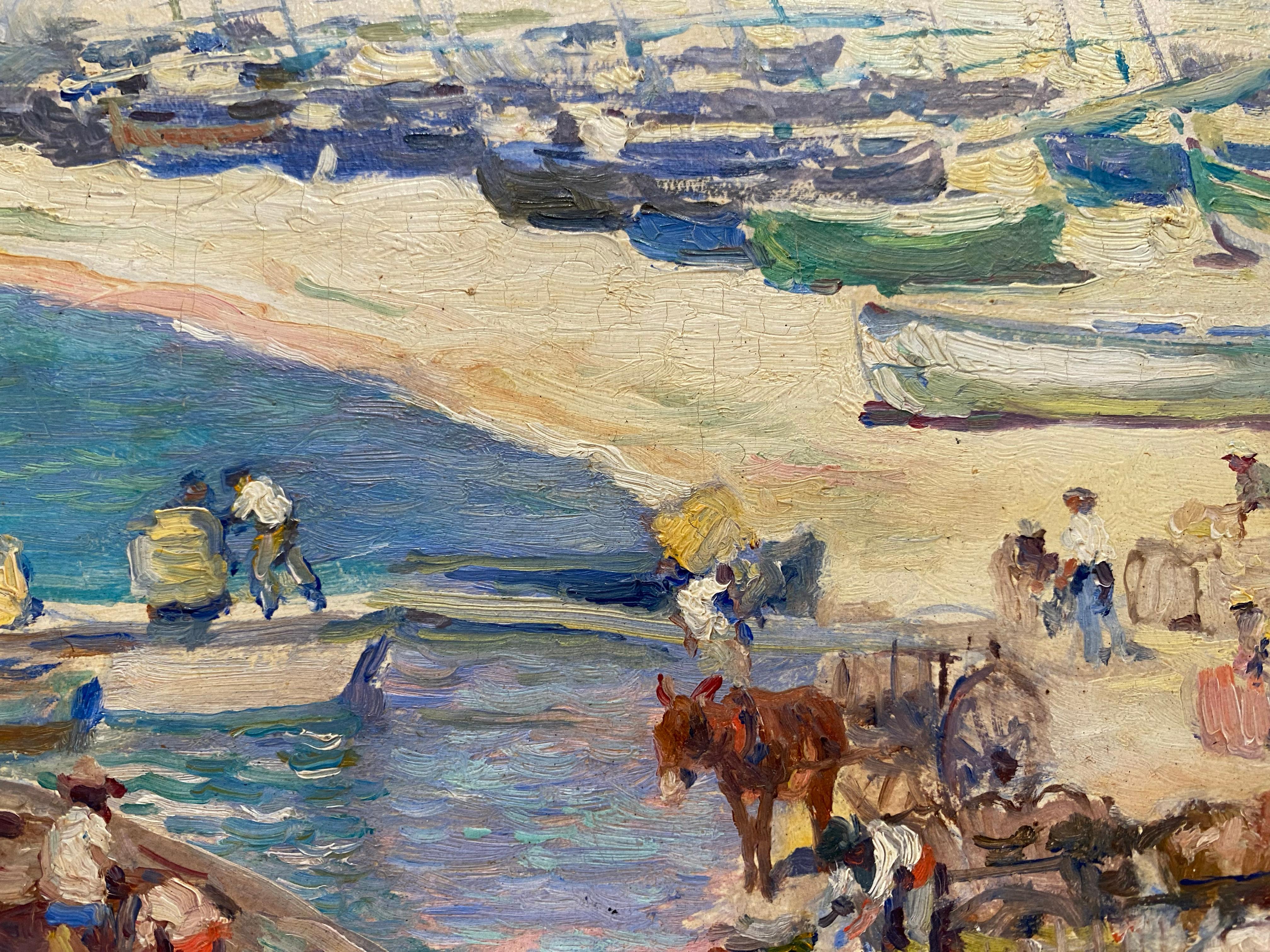 Playa con Llüats, Strand und Boote (Impressionismus), Painting, von Francis Luis Mora
