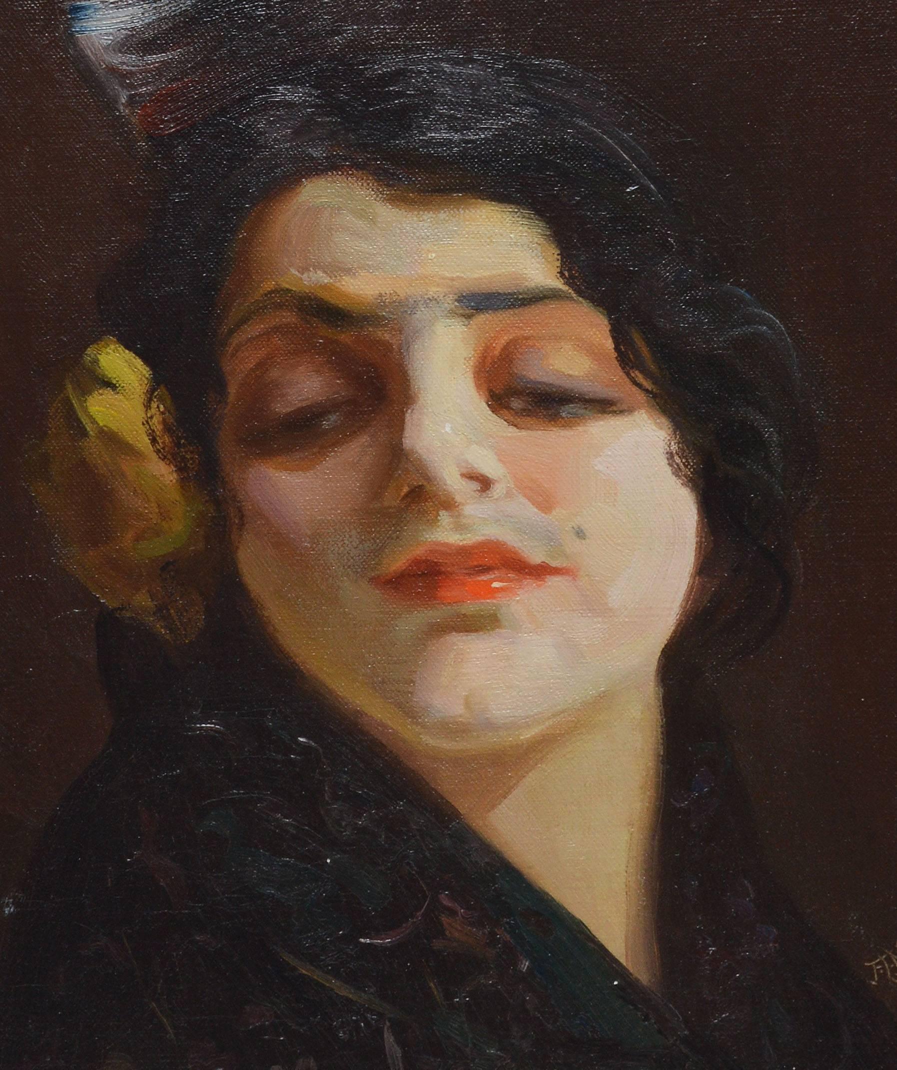 Portrait of a Spanish Woman by Francis Mora - Impressionist Painting by Francis Luis Mora