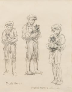 Sketch For Boy with Pup, Vintage American Drawing of the Ash Can School