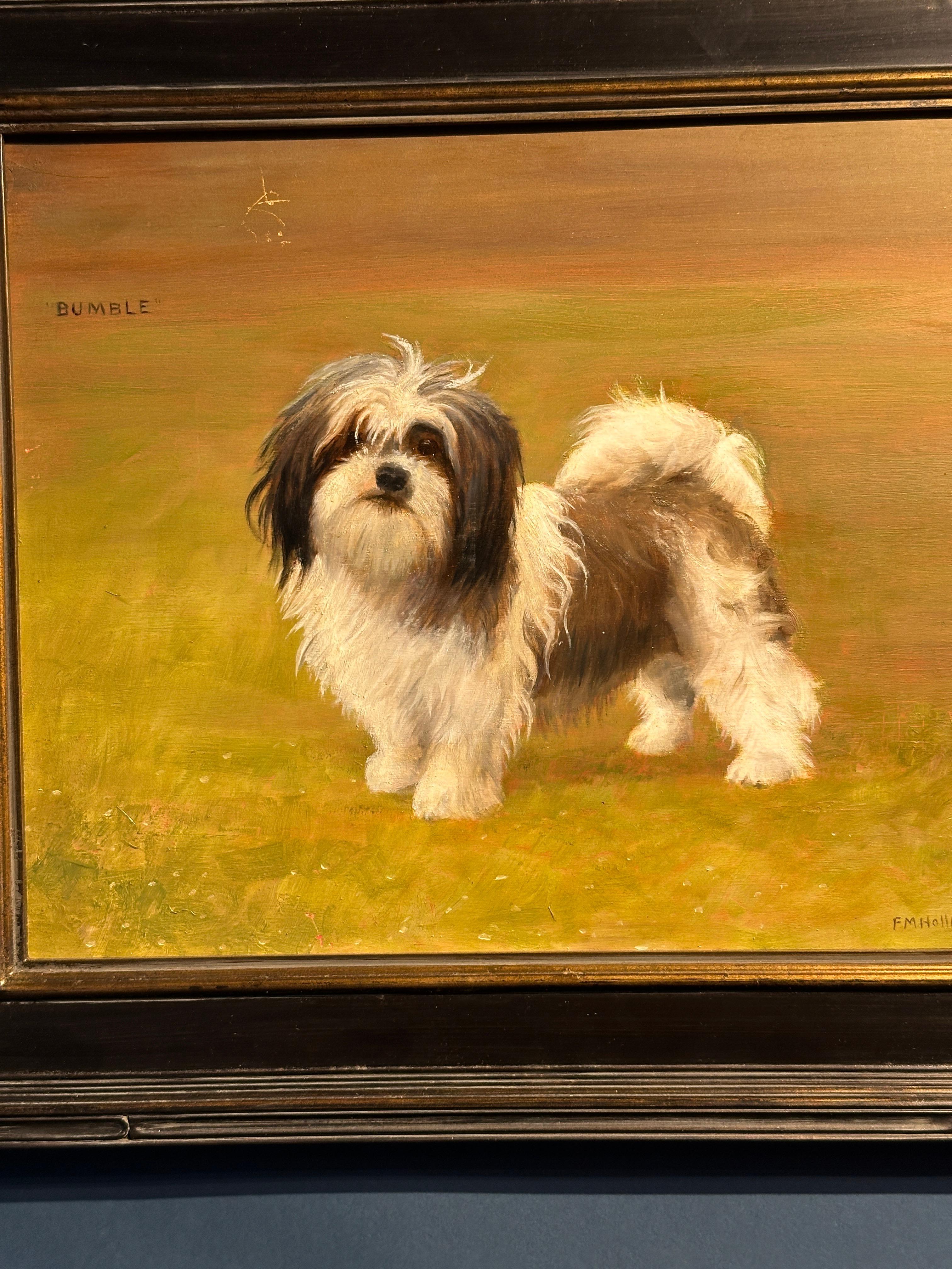 Ritratto di cane inglese del XX secolo di un cane pechinese di nome Bumble - Painting di Francis Mable Hollams