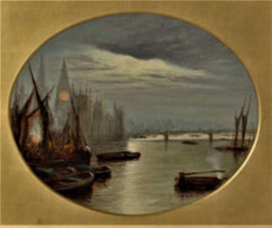 Ölgemälde, 19. Jahrhundert, Ansicht Londons, Themse, Parlament, Francis Maltino im Angebot 1