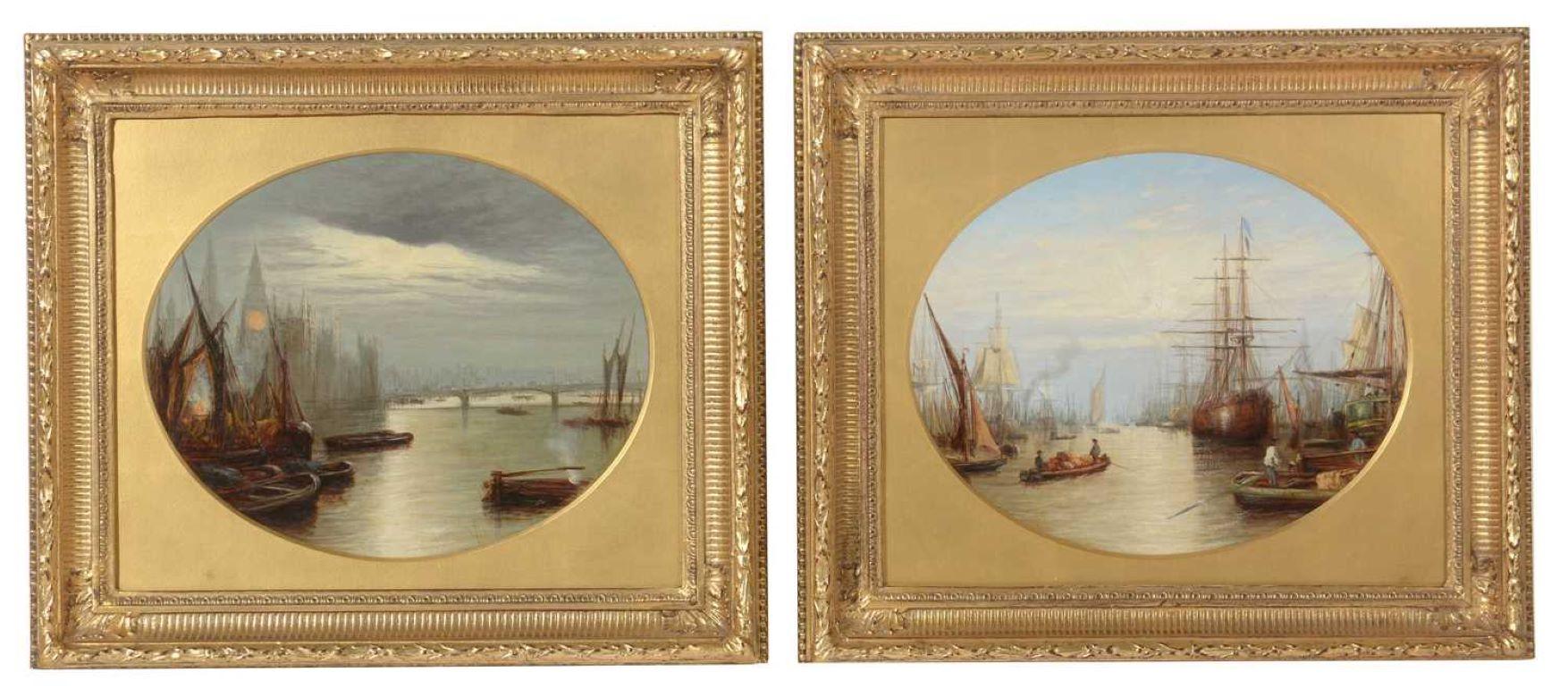 19th century oil, view London, the Thames, houses parliament, Francis Maltino For Sale 2