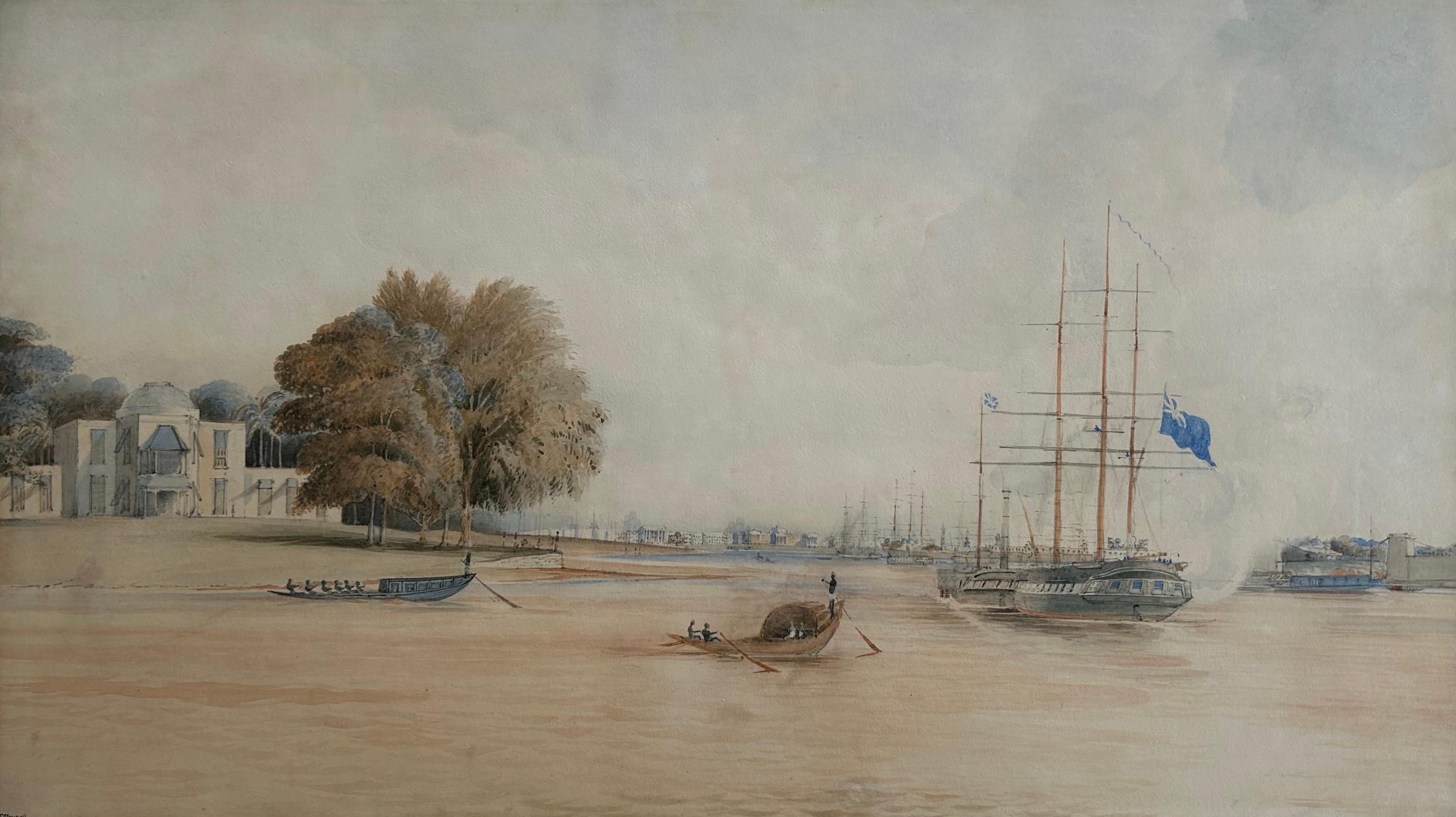 Calcutta India 1841 Historically Rich Watercolour First Opium Wars Empire Rare - Other Art Style Painting by Francis Meynell 