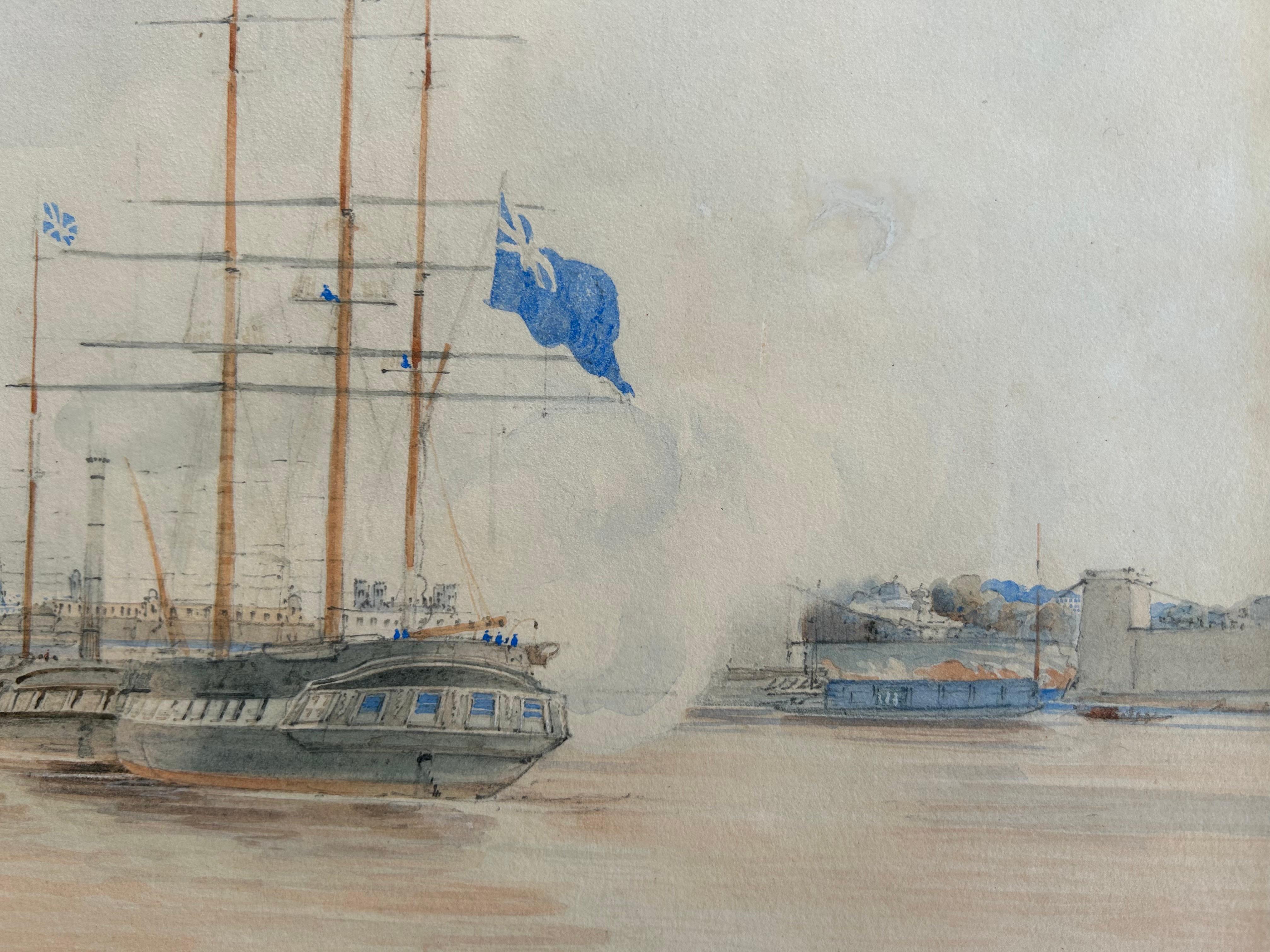 Calcutta India 1841 Historically Rich Watercolour First Opium Wars Empire Rare - Beige Landscape Painting by Francis Meynell 