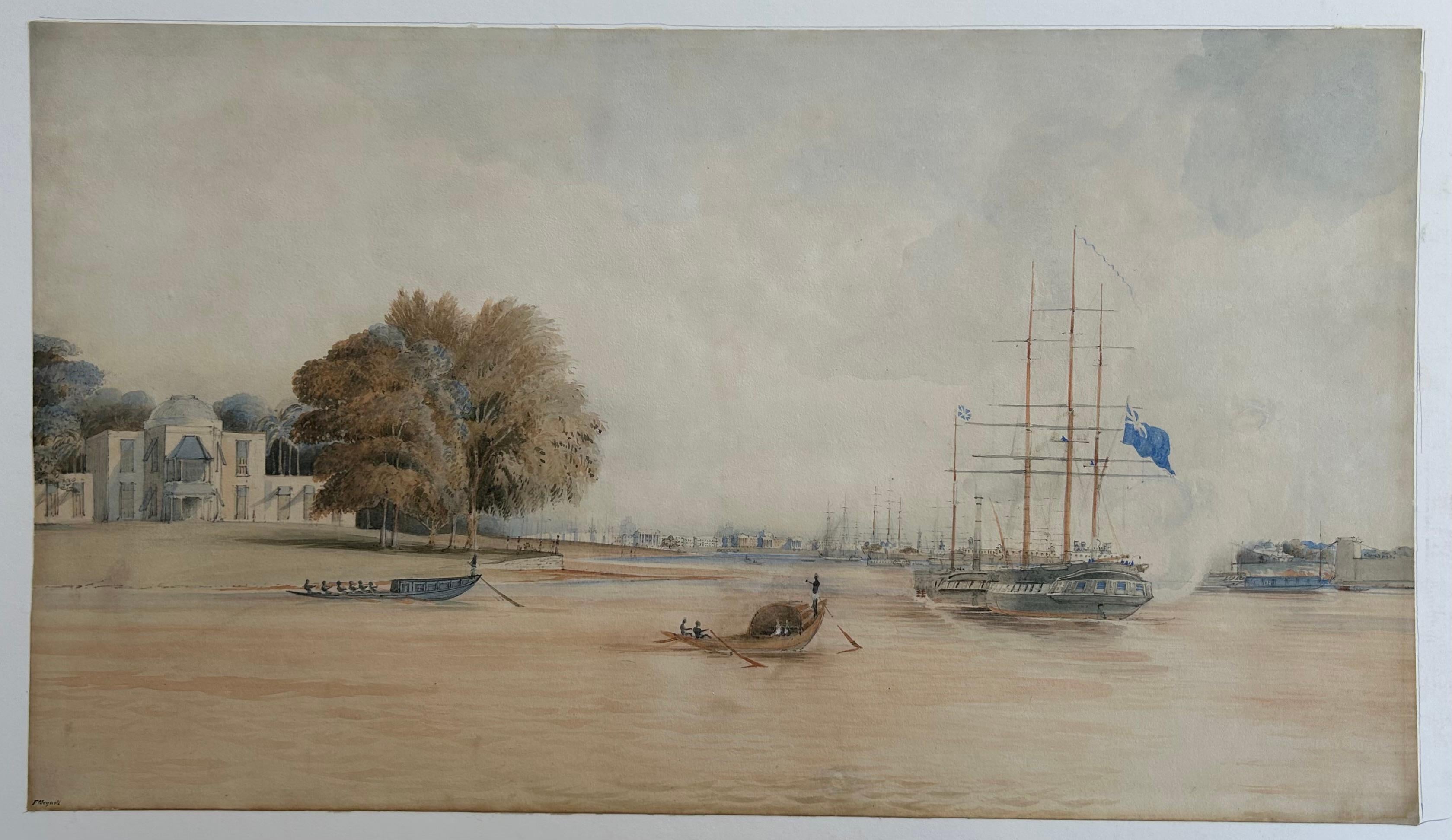 Calcutta India 1841 Historically Rich Watercolour First Opium Wars Empire Rare For Sale 1