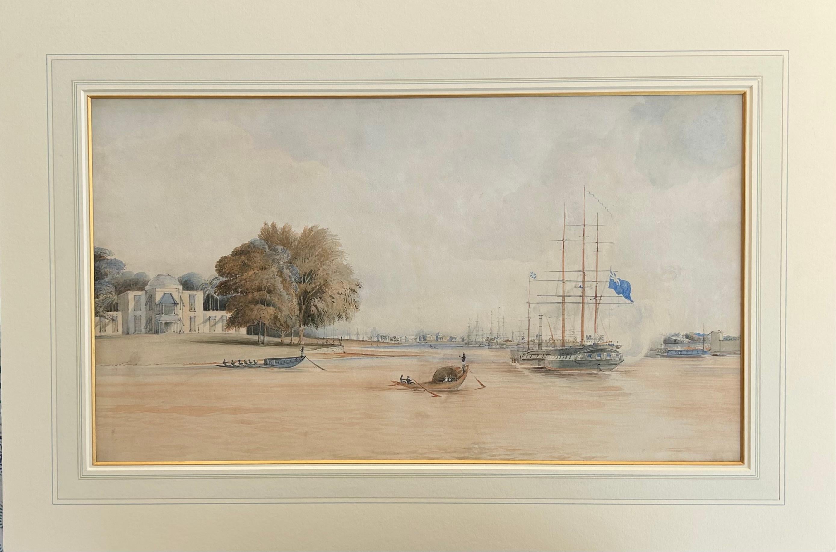 Francis Meynell  Landscape Painting - Calcutta India 1841 Historically Rich Watercolour First Opium Wars Empire Rare
