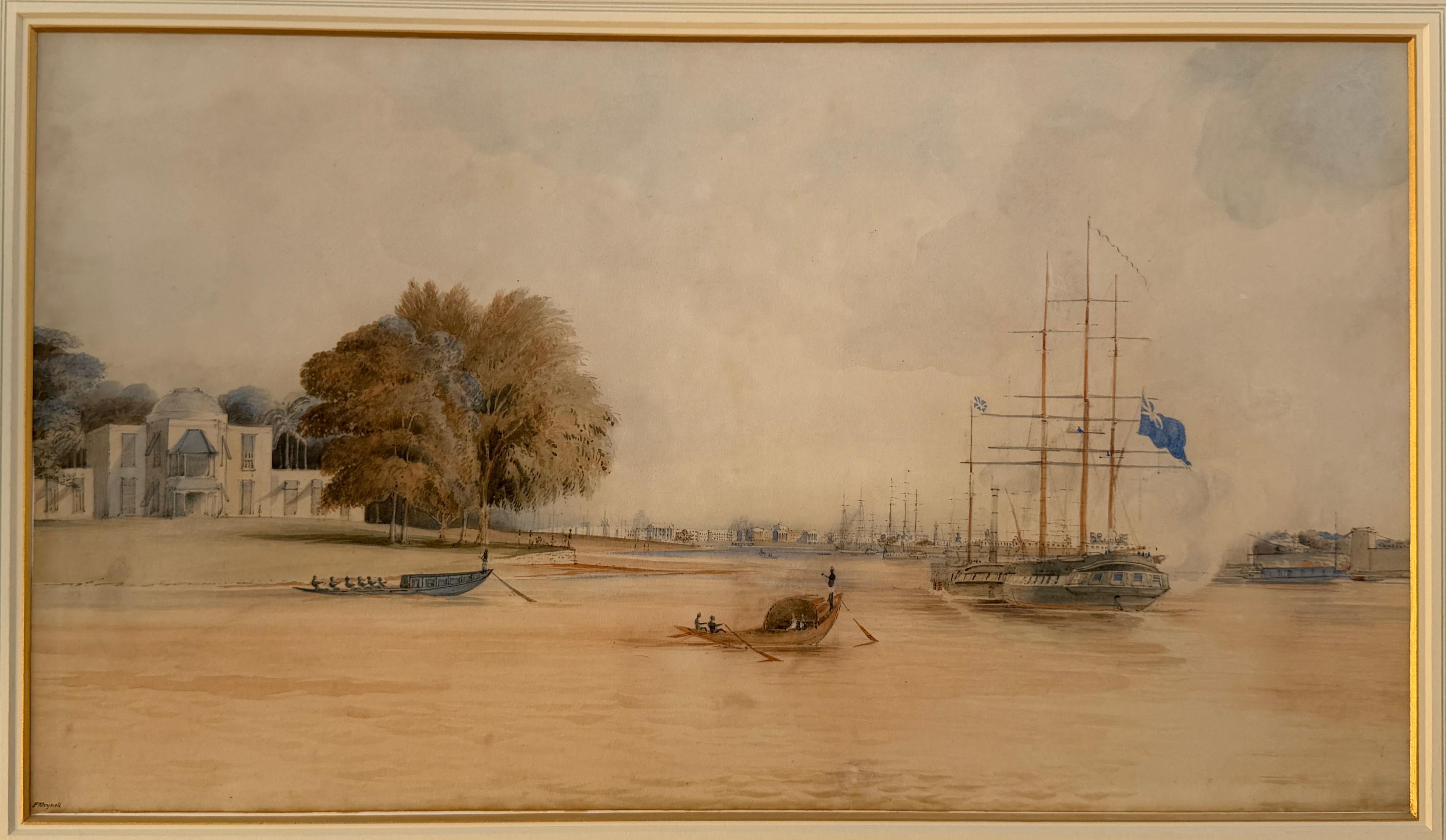 Indien 1841 Kalkutta Aquarell Erste Opiumkriege Empire Listed Künstler signiert