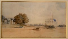 India 1841 Calcuta Acuarela Primeras Guerras del Opio Imperio Artista Firmado