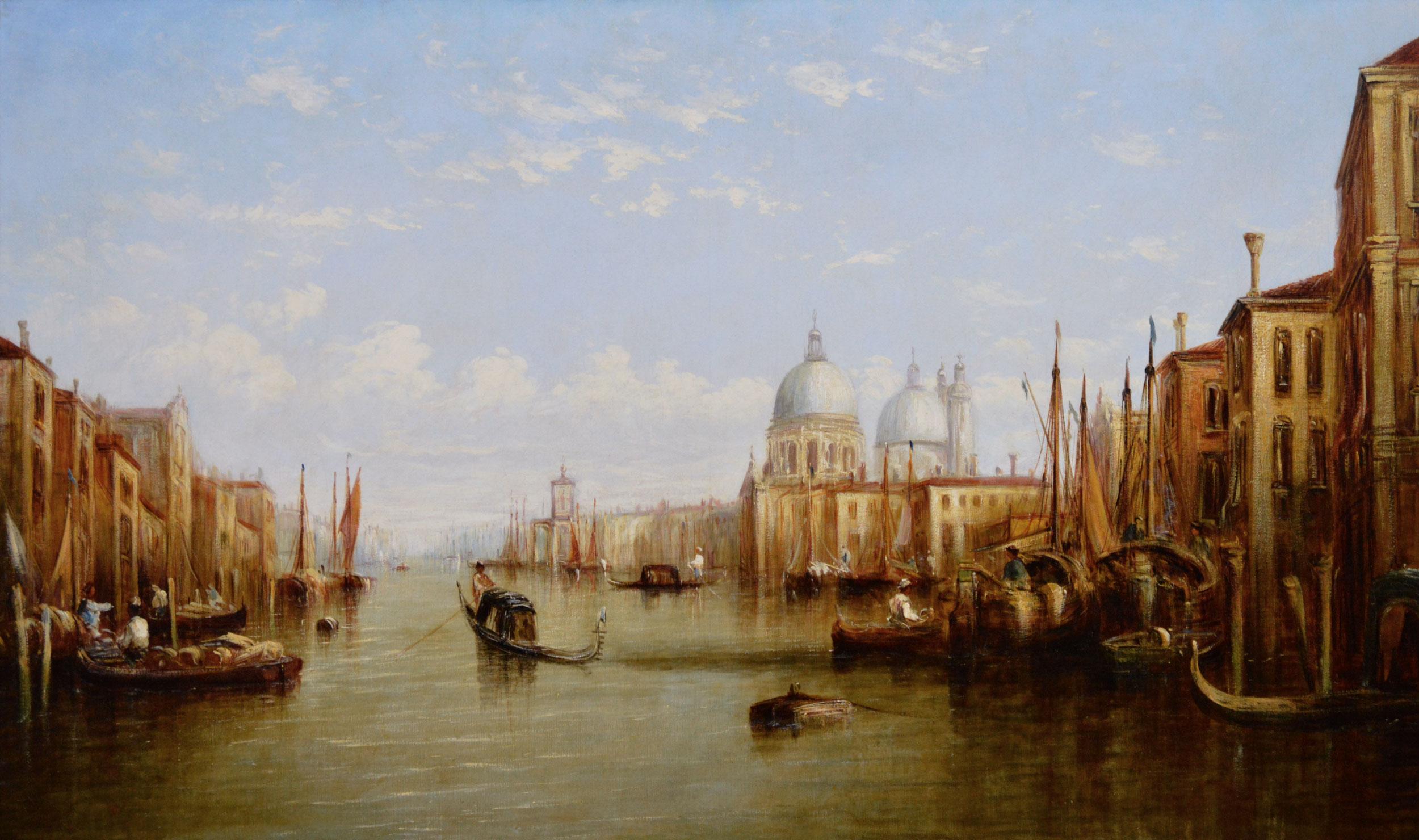 19th Century oil painting of the Grand Canal towards the Dogana, Venice - Painting by Francis Moltino