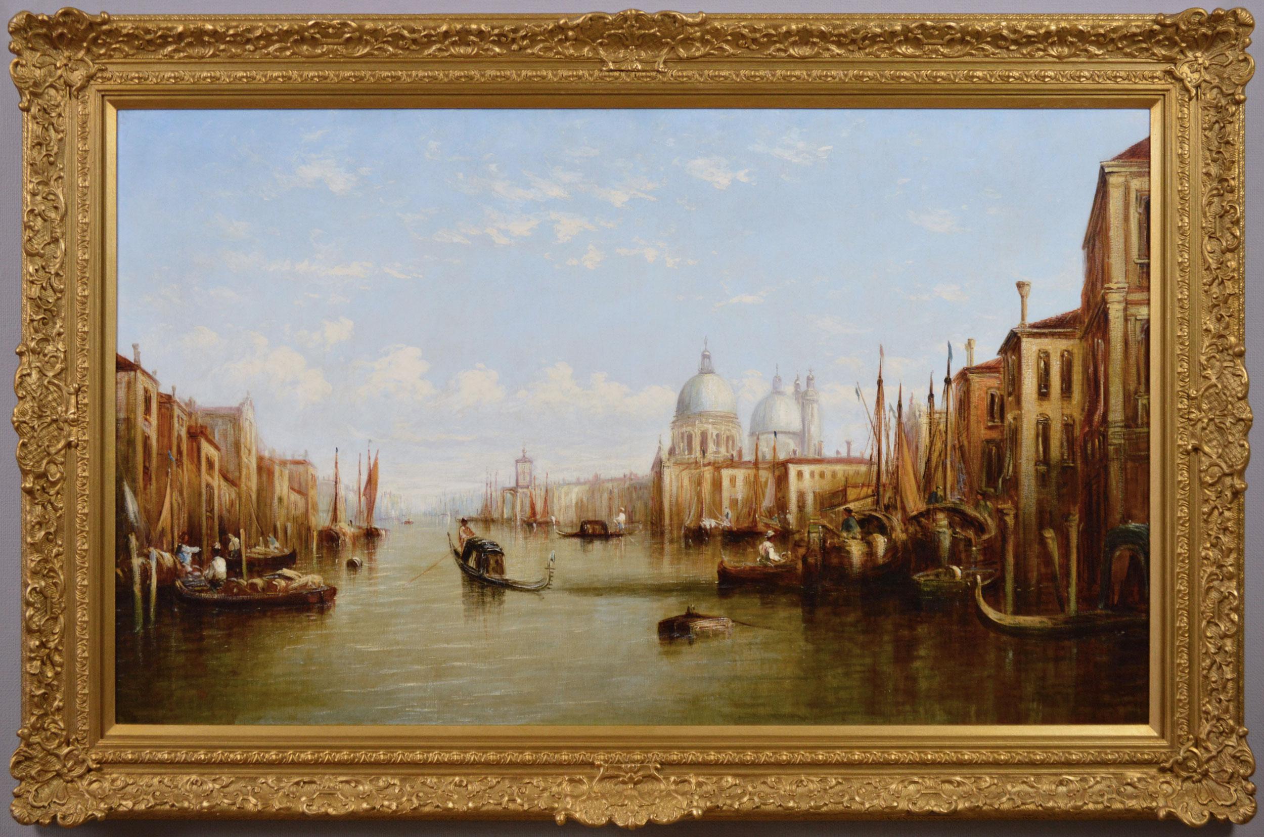 Francis Moltino Landscape Painting - 19th Century oil painting of the Grand Canal towards the Dogana, Venice