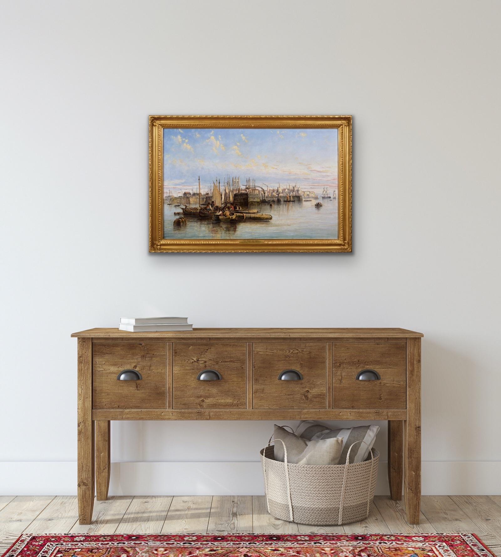 Peinture à l'huile du 19e siècle représentant des navires et des bateaux dans le port de Hull en vente 4