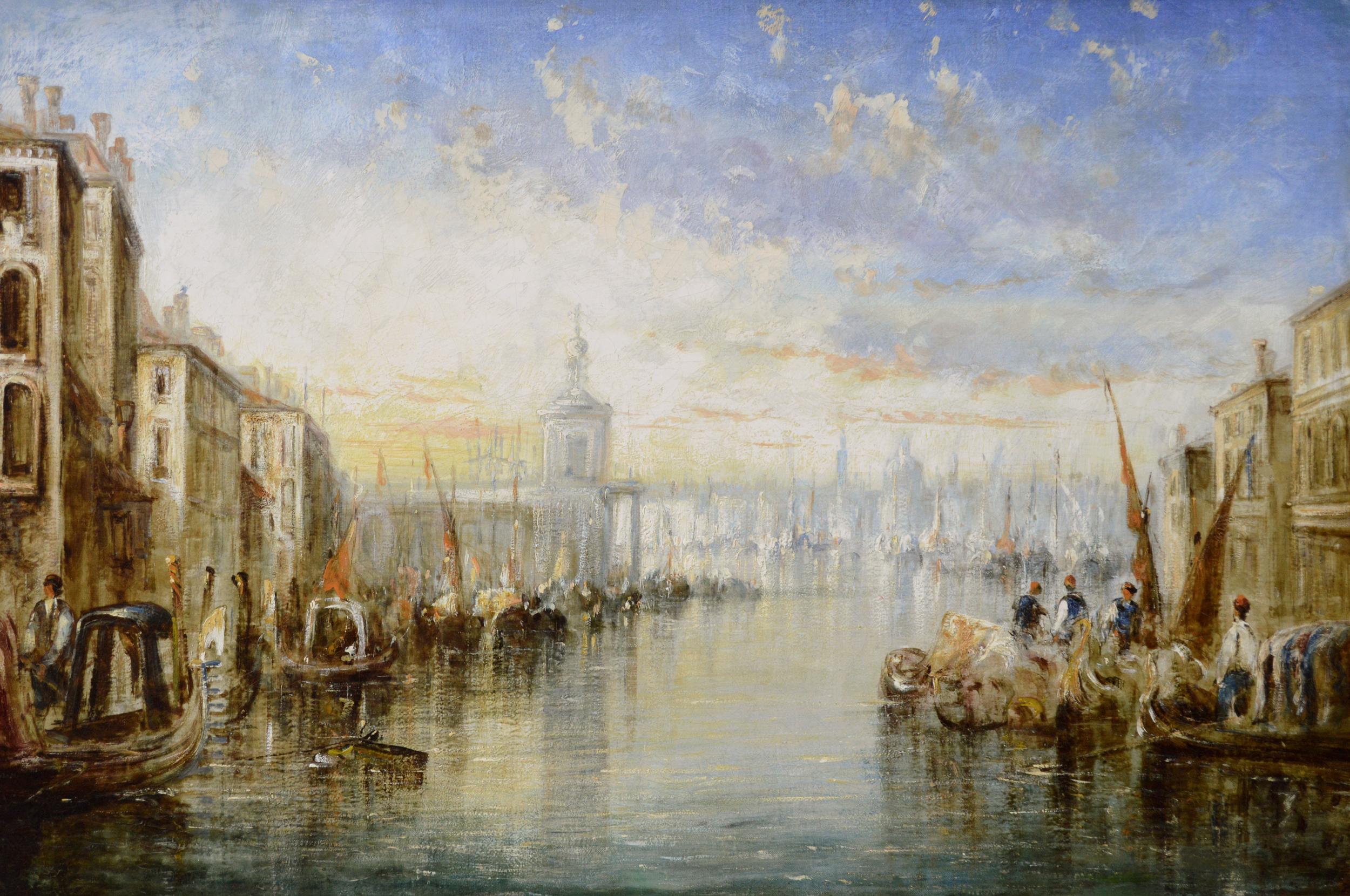 19th Century Townscape oil painting of the entrance to the Grand Canal, Venice - Painting by Francis Moltino