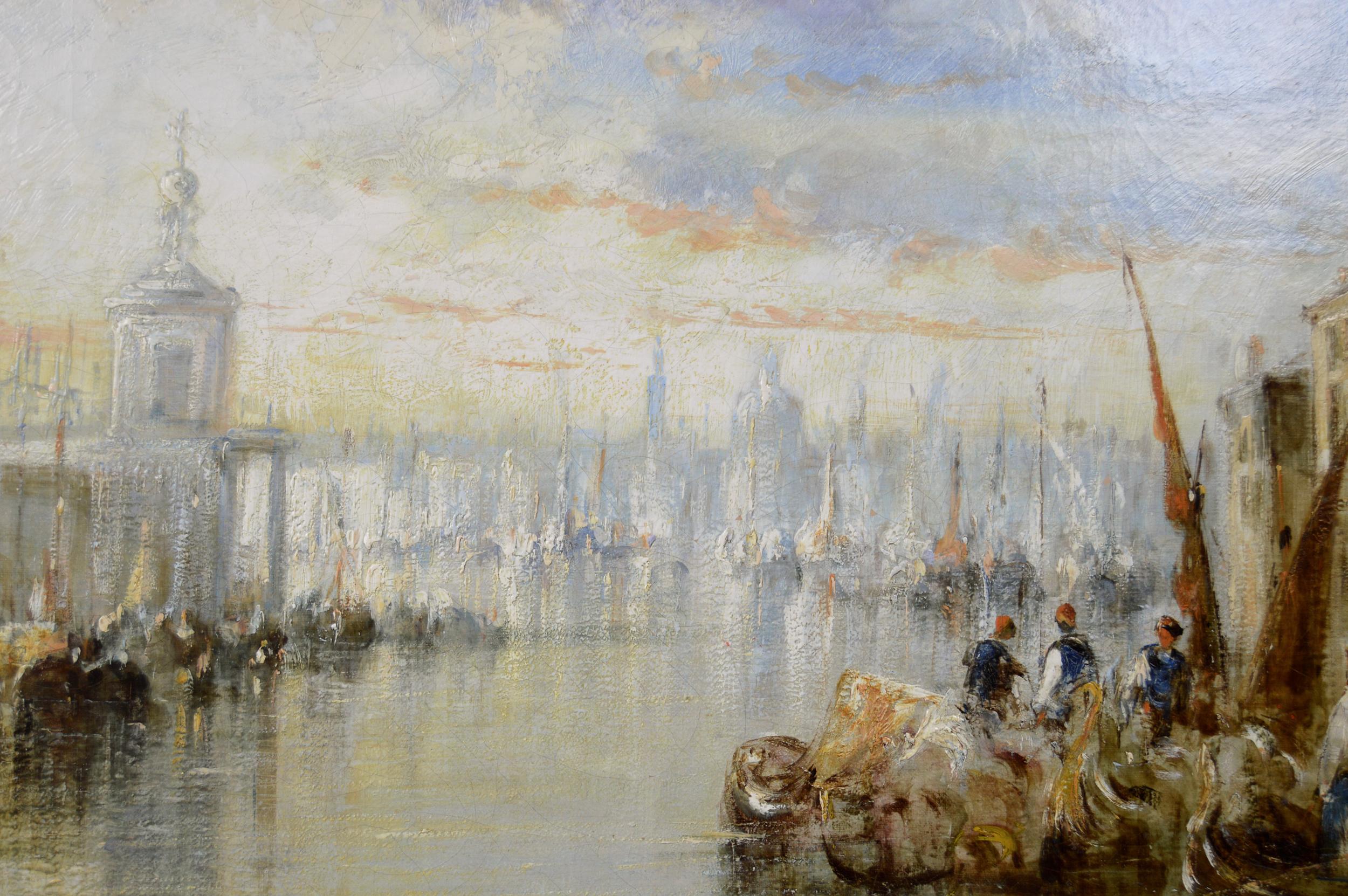 19th Century Townscape oil painting of the entrance to the Grand Canal, Venice - Brown Landscape Painting by Francis Moltino