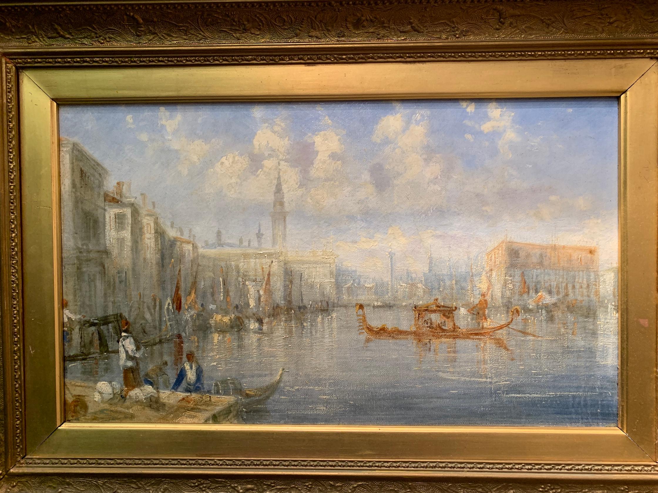 Antique English 19th century View of Venice with St.Marks and the Grand Canal - Painting by Francis Moltino