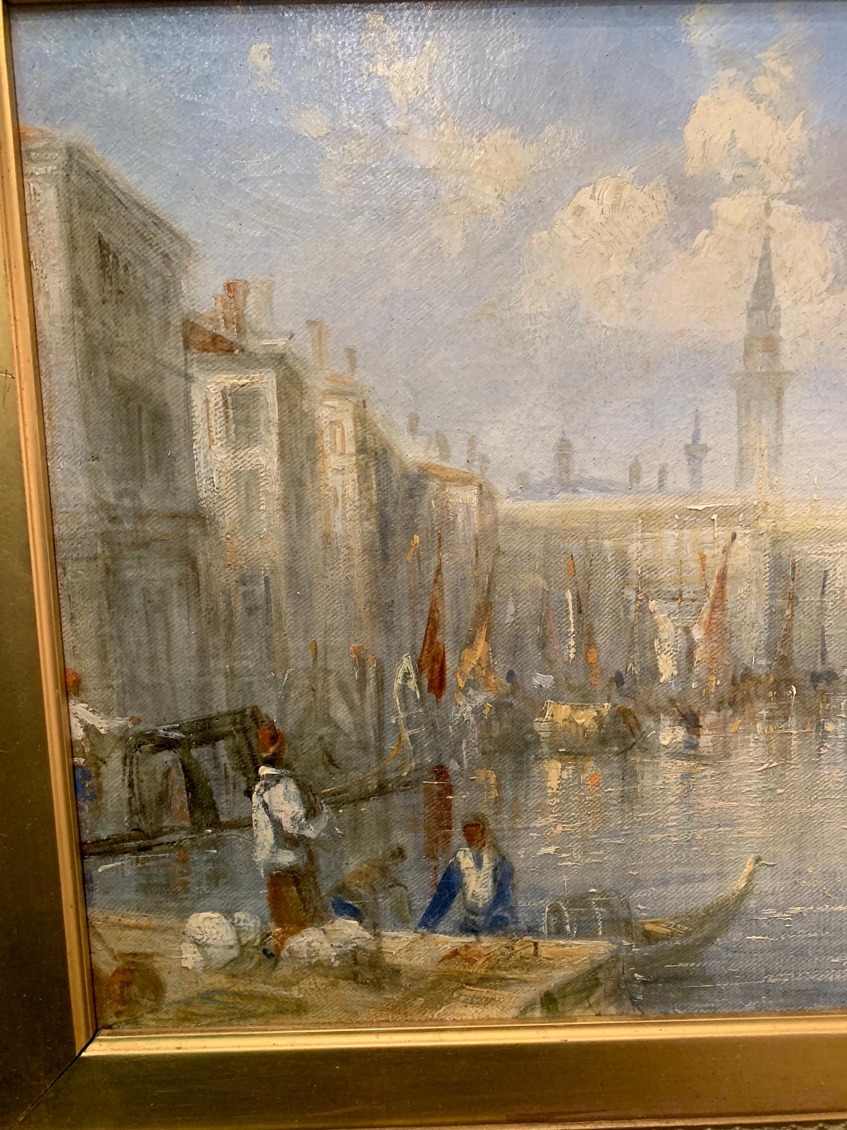 Antique English 19th century View of Venice with St.Marks and the Grand Canal - Victorian Painting by Francis Moltino