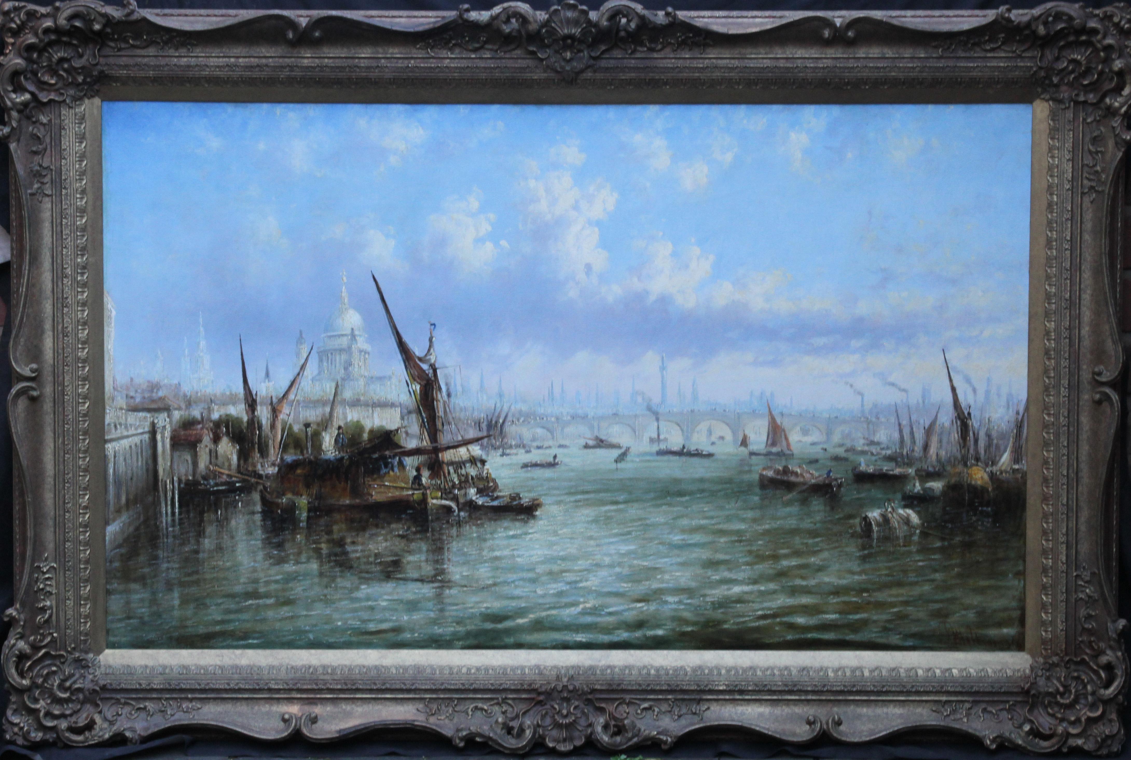 Vista sobre el Támesis mirando hacia el puente de Blackfriars - Pintura al óleo italiana del siglo XIX en venta 5