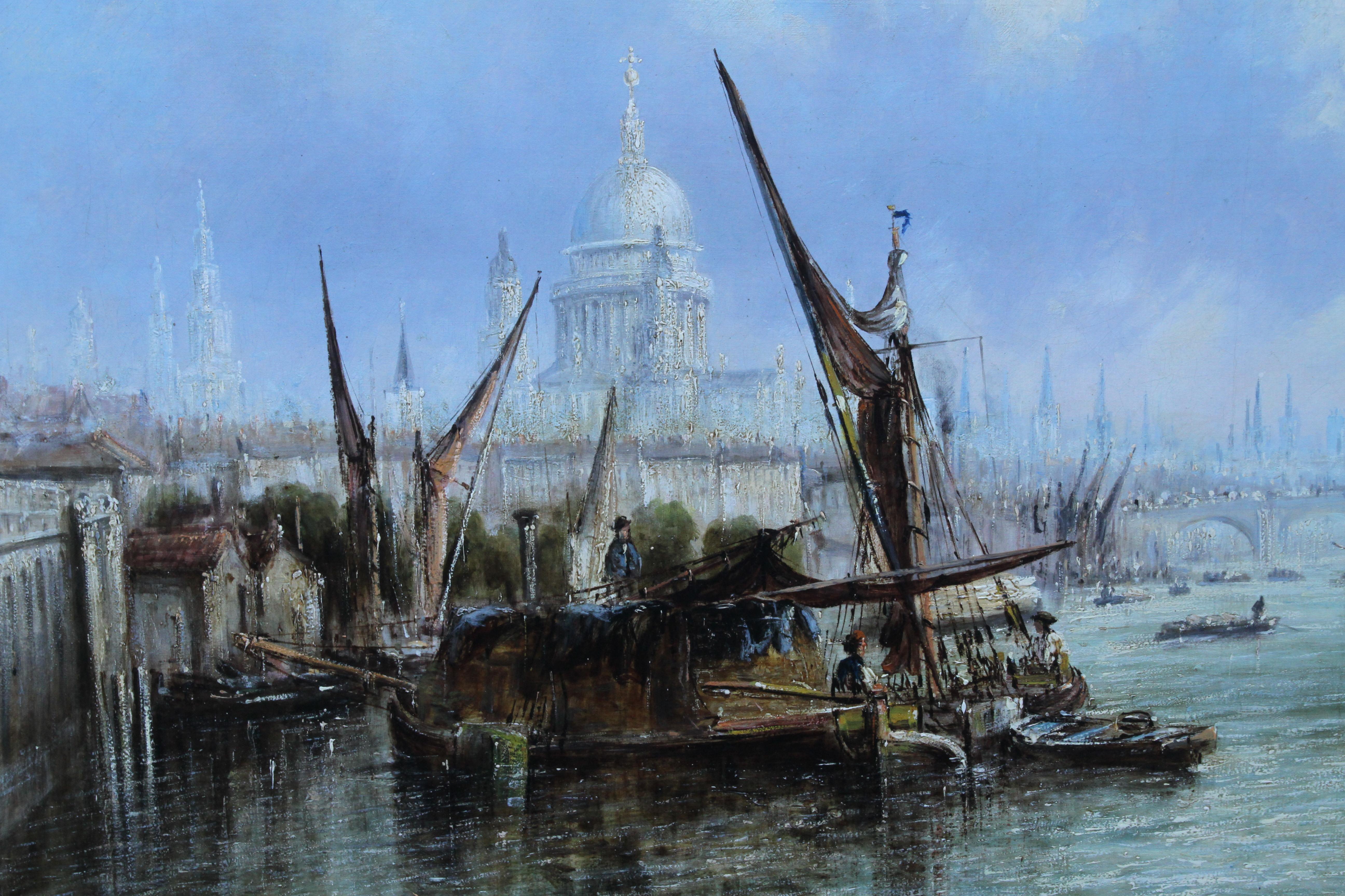 View on Thames Looking to Blackfriars Bridge - Peinture à l'huile italienne du 19ème siècle en vente 1