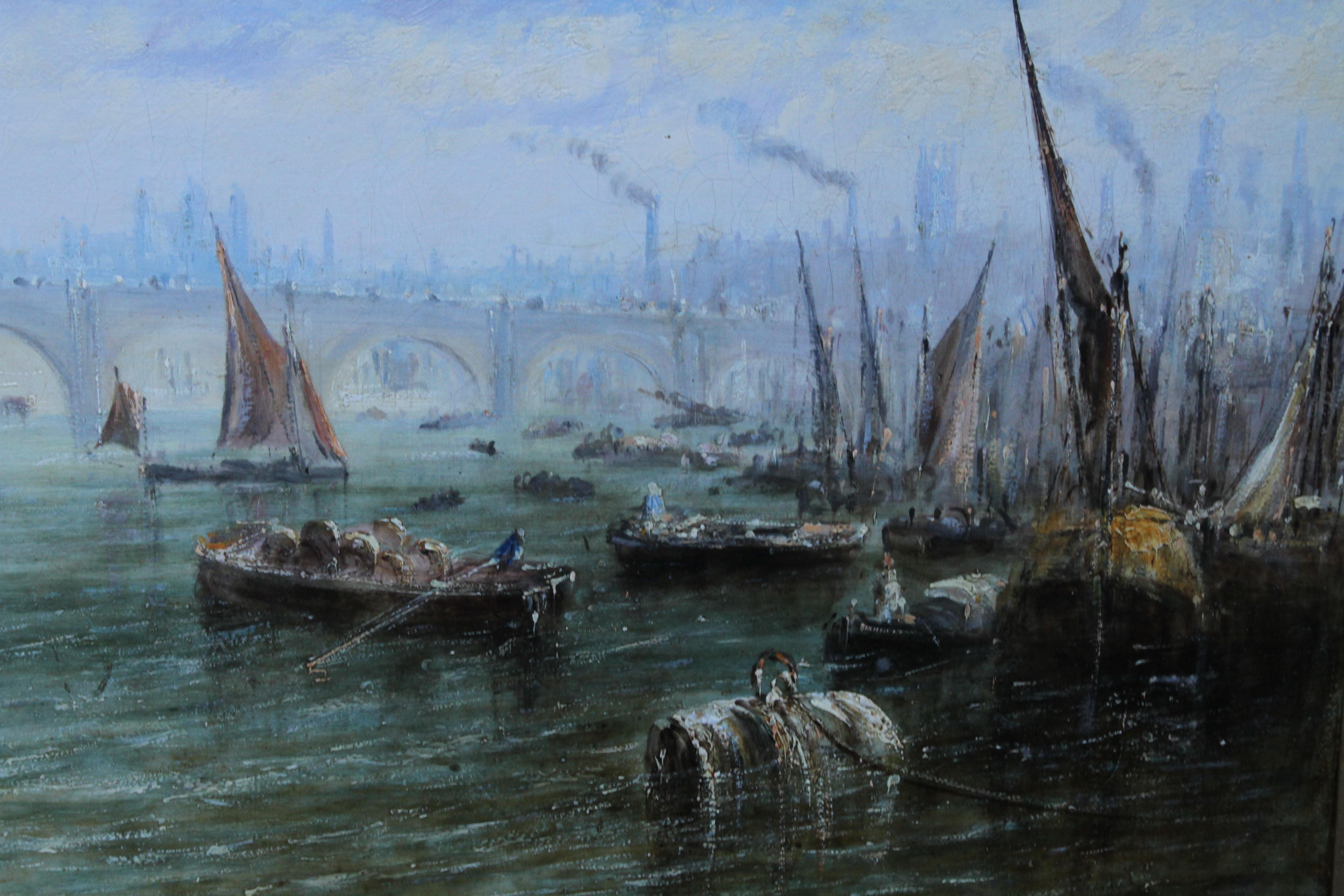 View on Thames Looking to Blackfriars Bridge - Peinture à l'huile italienne du 19ème siècle en vente 2