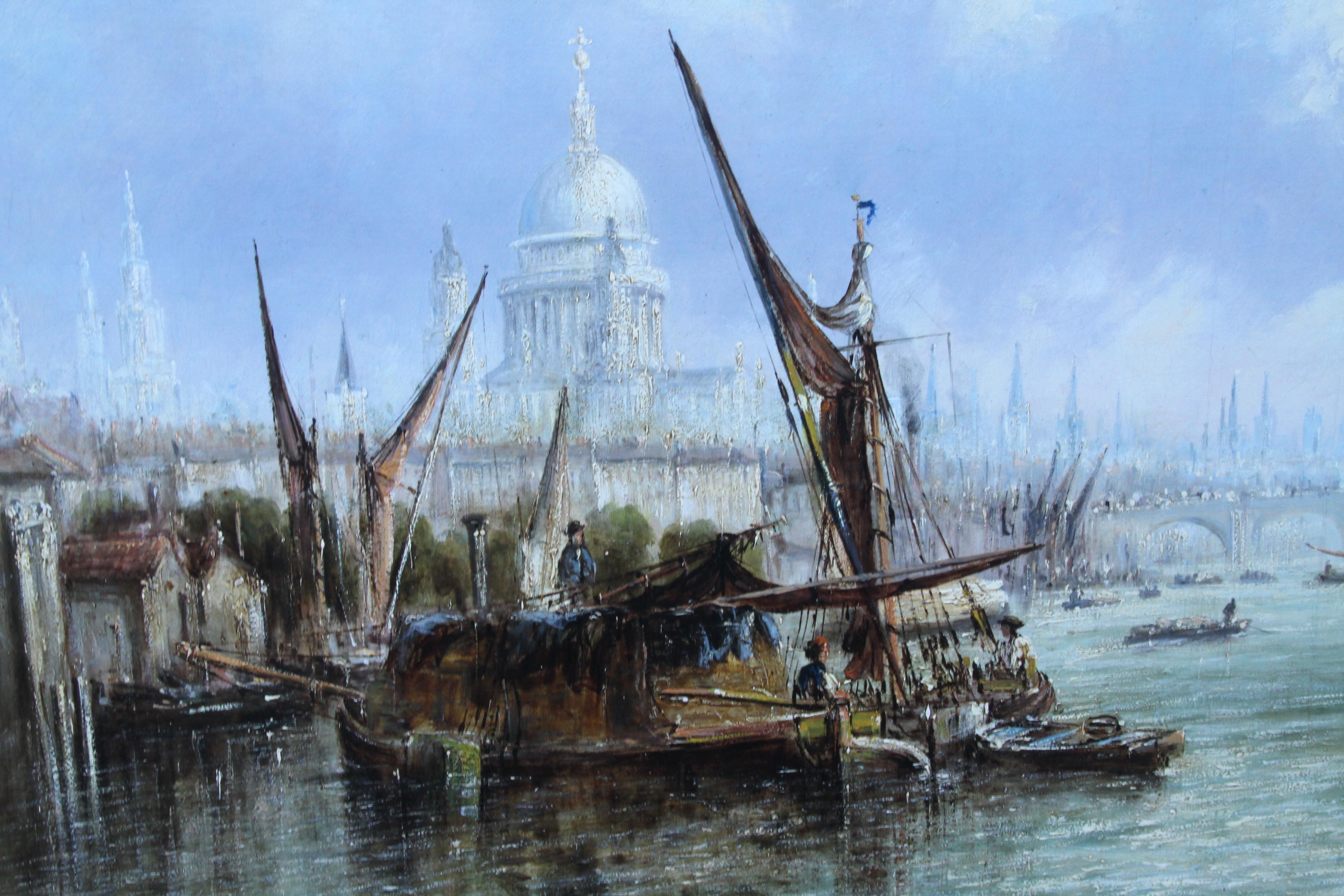 View on Thames Looking to Blackfriars Bridge - Peinture à l'huile italienne du 19ème siècle en vente 3