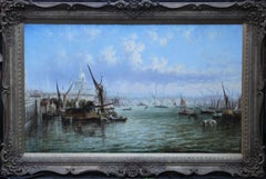 Antique View on Thames Looking to Blackfriars Bridge - Italian 19thC art oil painting