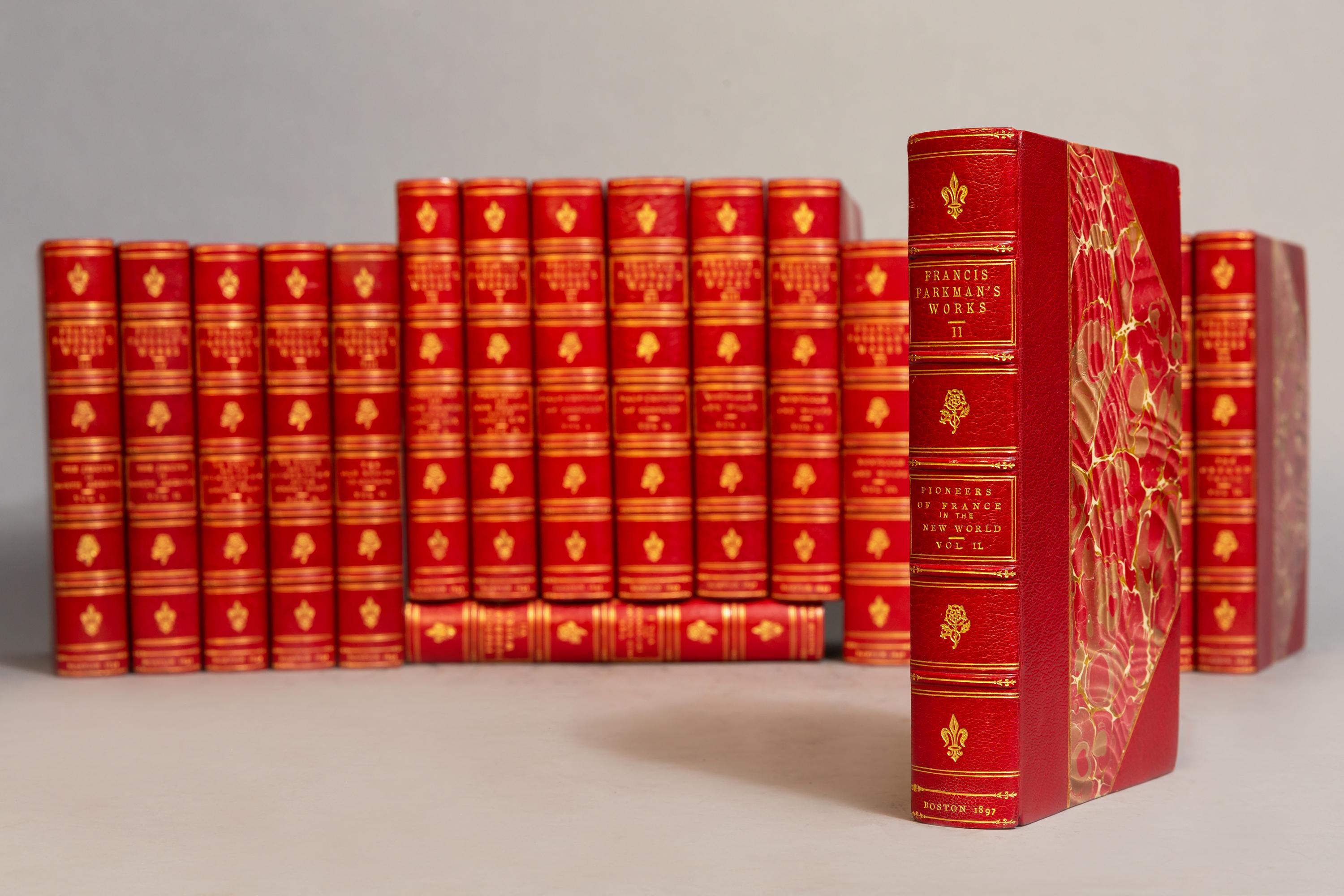 20 volumes. 

Francis Parkman(1823-1893). An American Historian, Best Known as Author of the 
Oregon Trail.

Edition DeLuxe, limited to 300 copies, this is #200:
Titles included: The Oregon Trail, Conspiracy of Pontiac, LaSalle and The