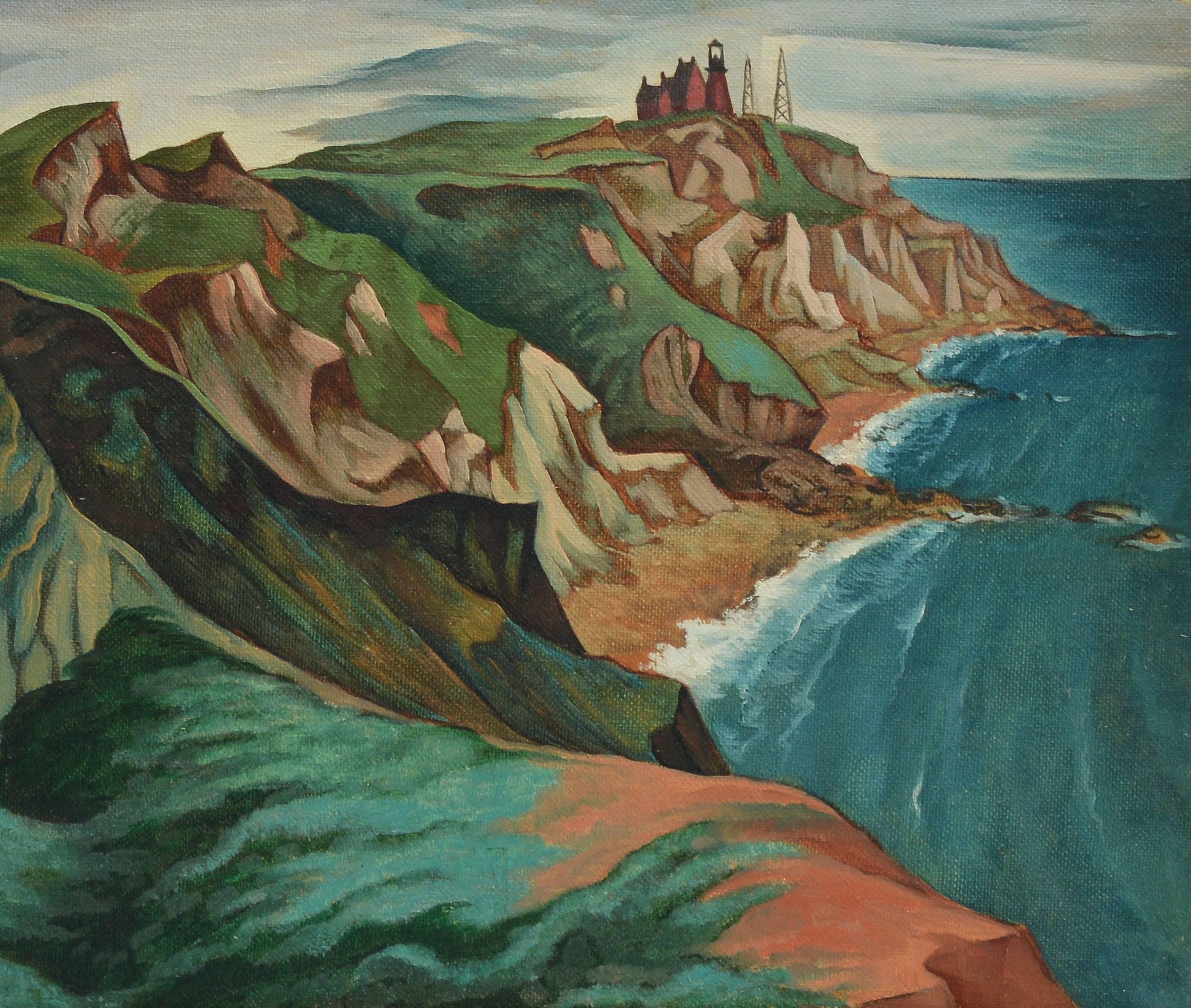 Modernist View of Block Island by Francis Colburn - Gray Landscape Painting by Francis Peabody Colburn