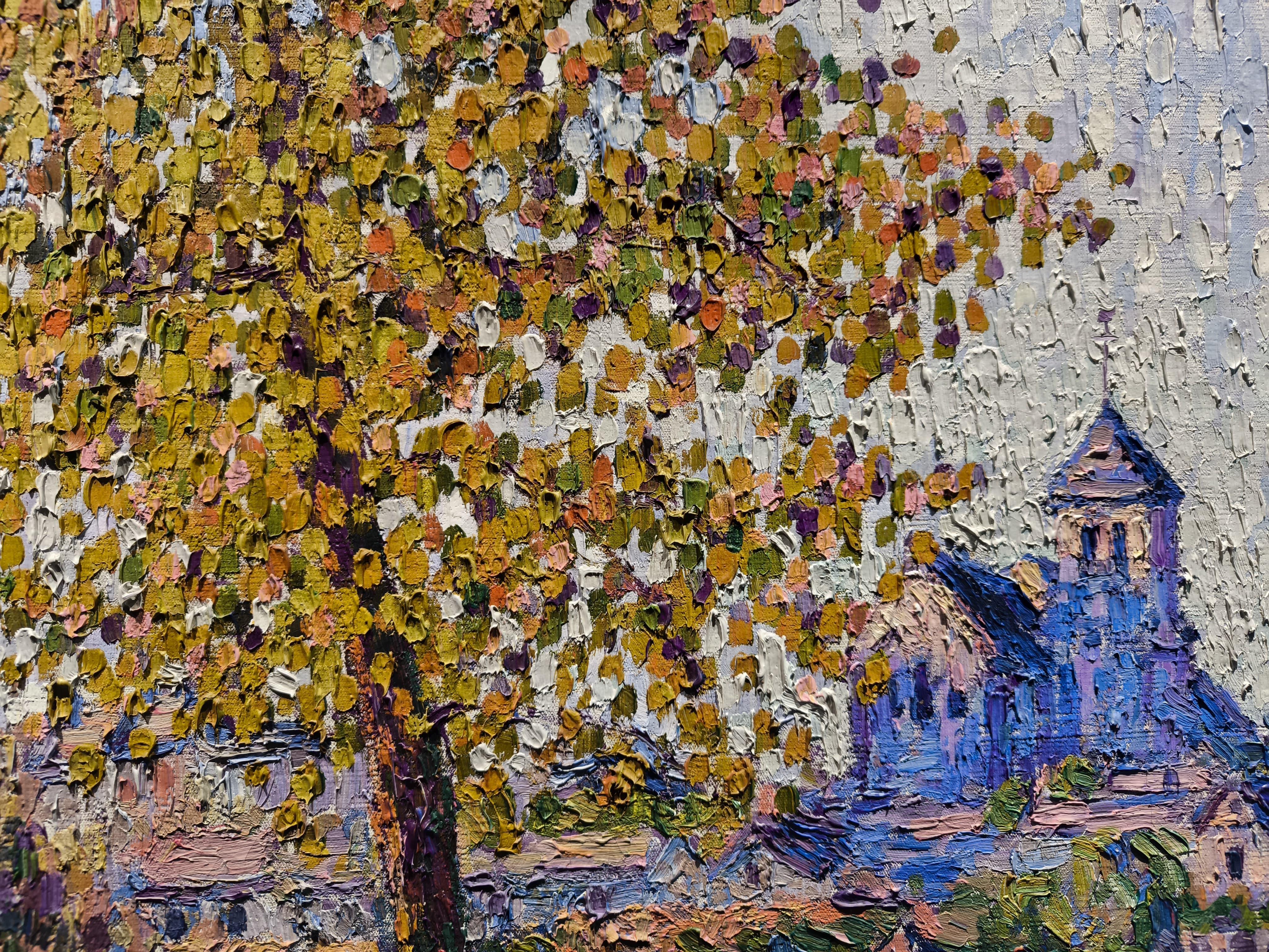 L'Eglise de Montigny, Effet D'Automne - Painting Puntinismo di Francis Picabia