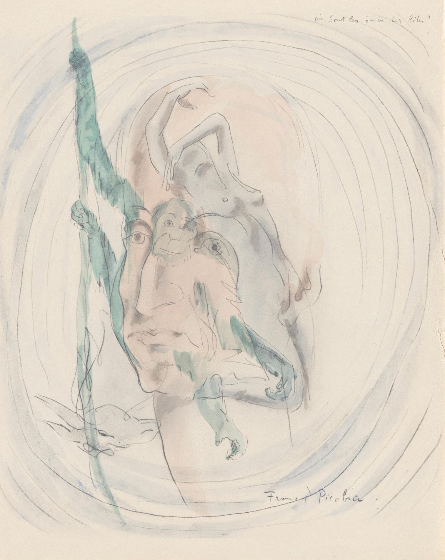 Lithographie und Schablone auf Vélin d'Arches Papier. Unsigniert und nicht nummeriert, wie ausgegeben. Guter Zustand. Anmerkungen: Aus dem Band, Le Peseur d'âmes, précédé d'un frontispice et suivi de huit illustrations de Francis Picabia, 1931.