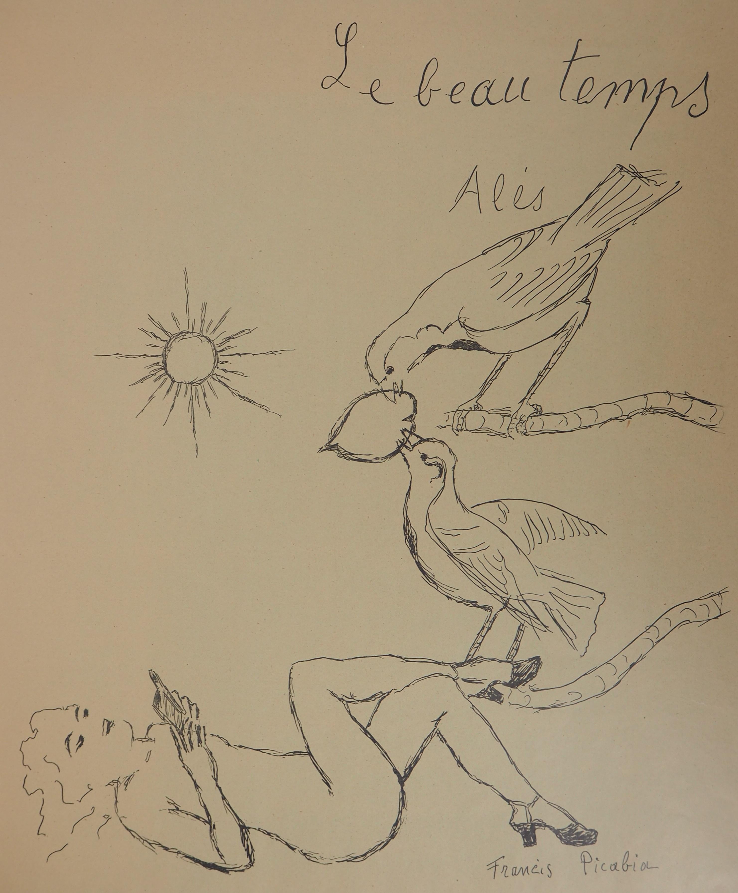 Nice Weather : Nu with Loving Birds - Lithographie originale  - Print de Francis Picabia