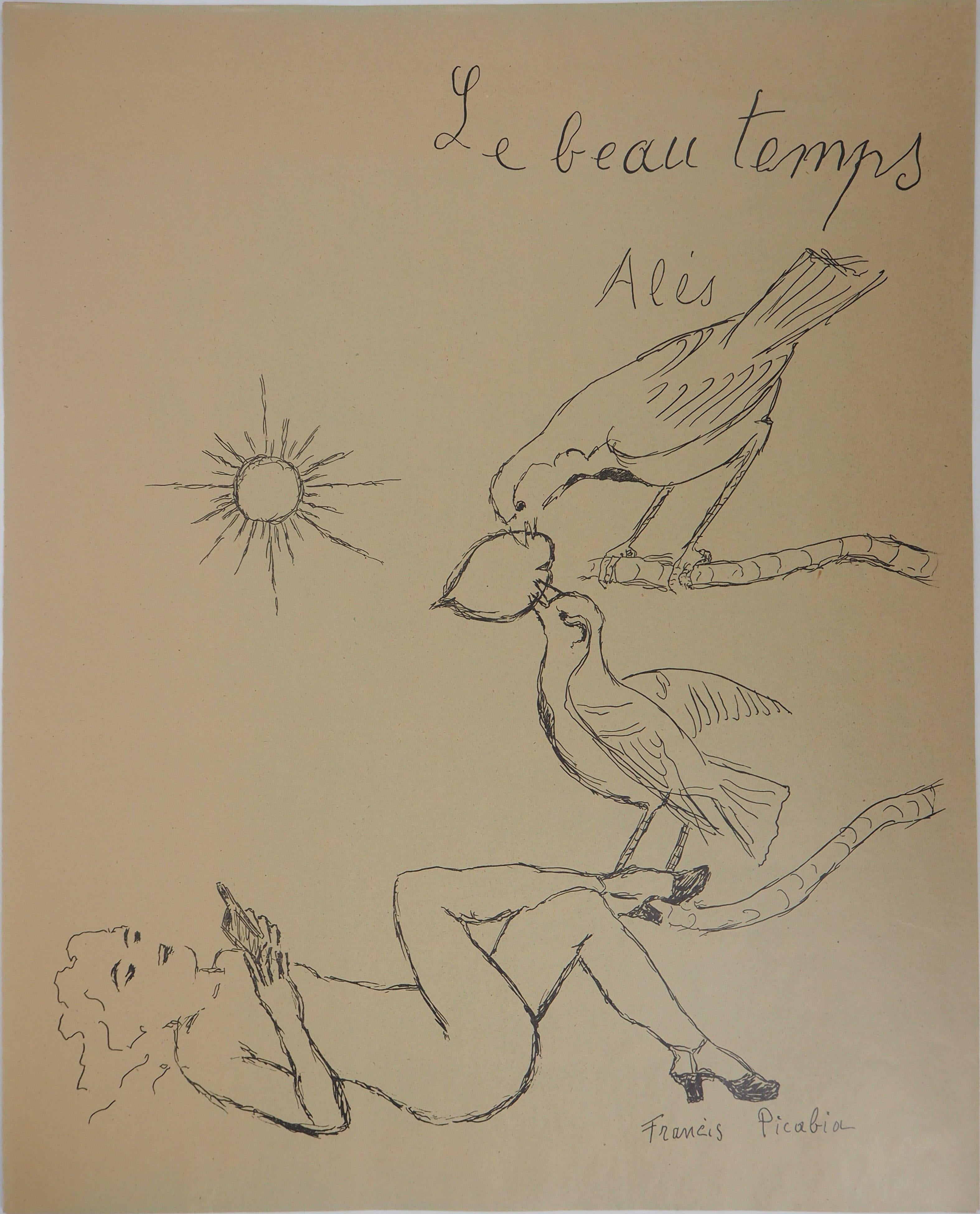 Figurative Print Francis Picabia - Nice Weather : Nu with Loving Birds - Lithographie originale 