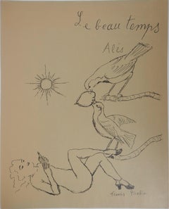 Nice Weather : Nude with Loving Birds - Original lithograph 