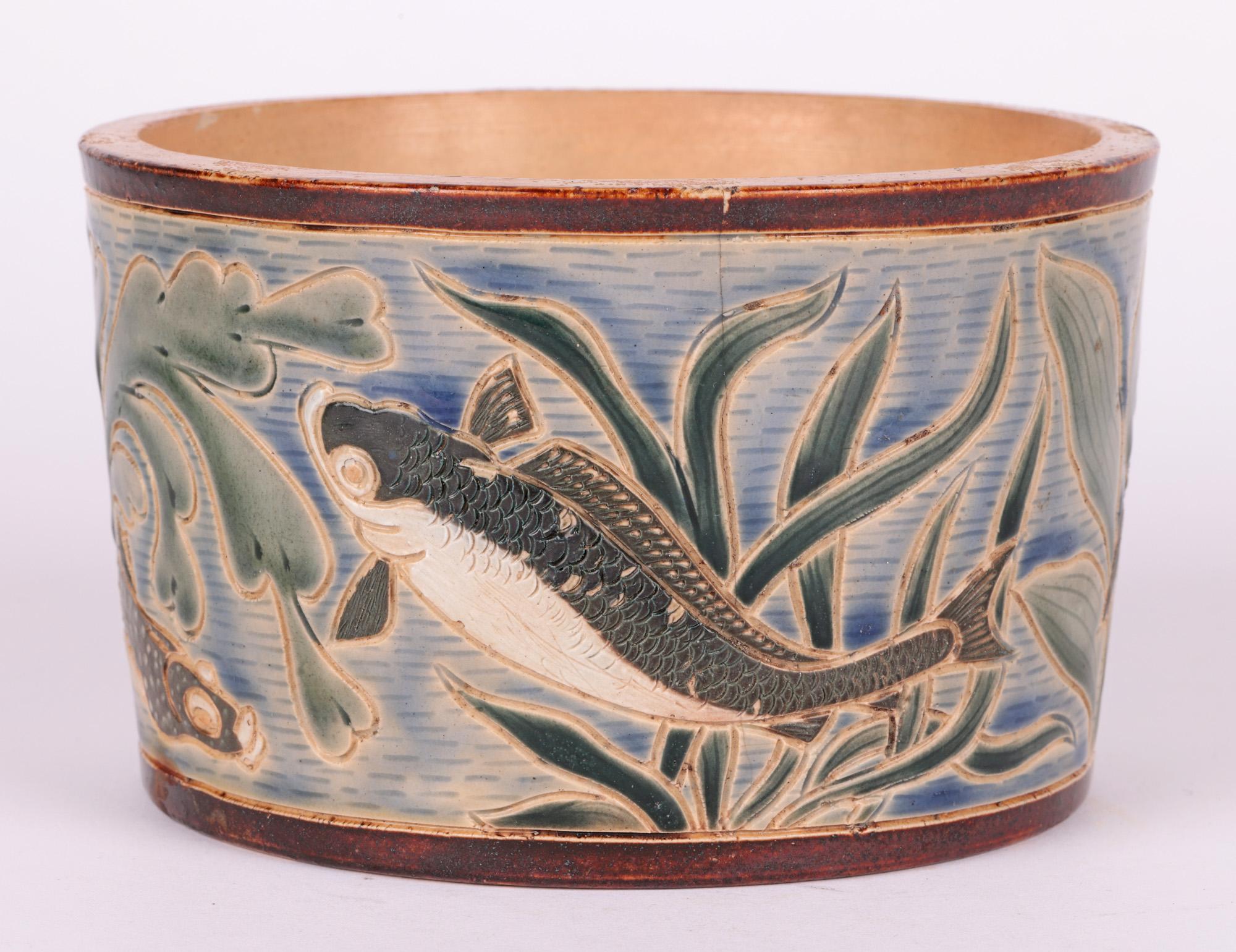 Francis Pope Doulton Lambeth Rare Early Fish Decorated Planter In Fair Condition In Bishop's Stortford, Hertfordshire