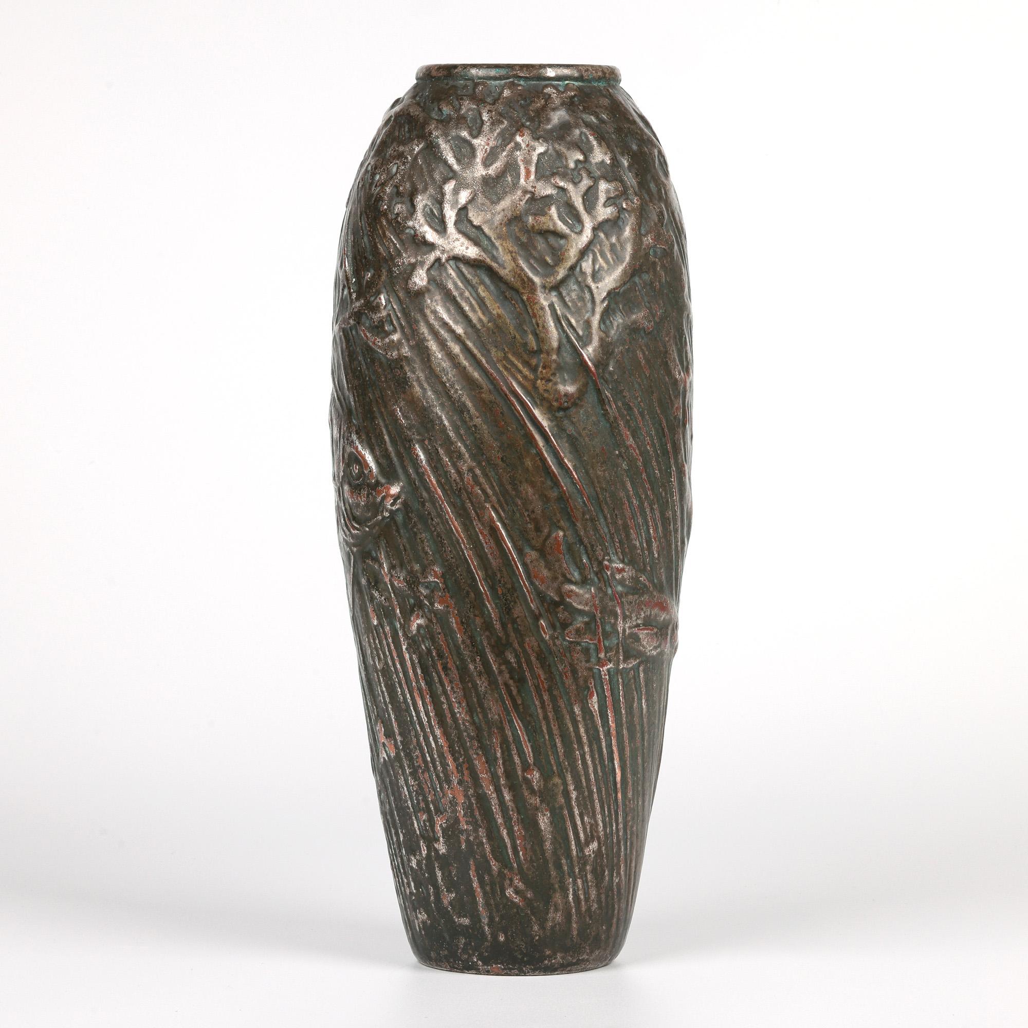 Francis Pope Rare Copper Clad Doulton Lambeth Fish Vase For Sale 4