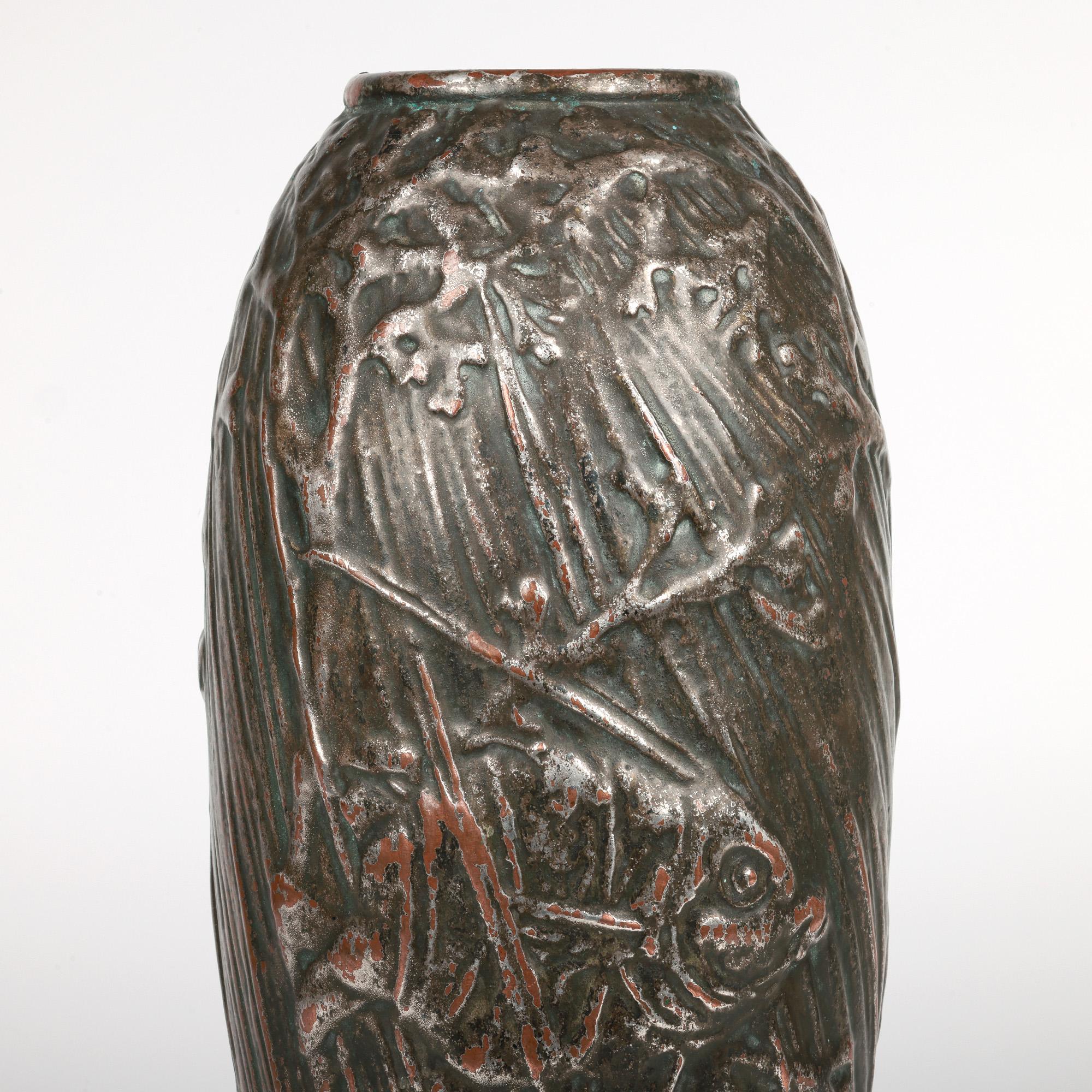Francis Pope Rare Copper Clad Doulton Lambeth Fish Vase For Sale 7