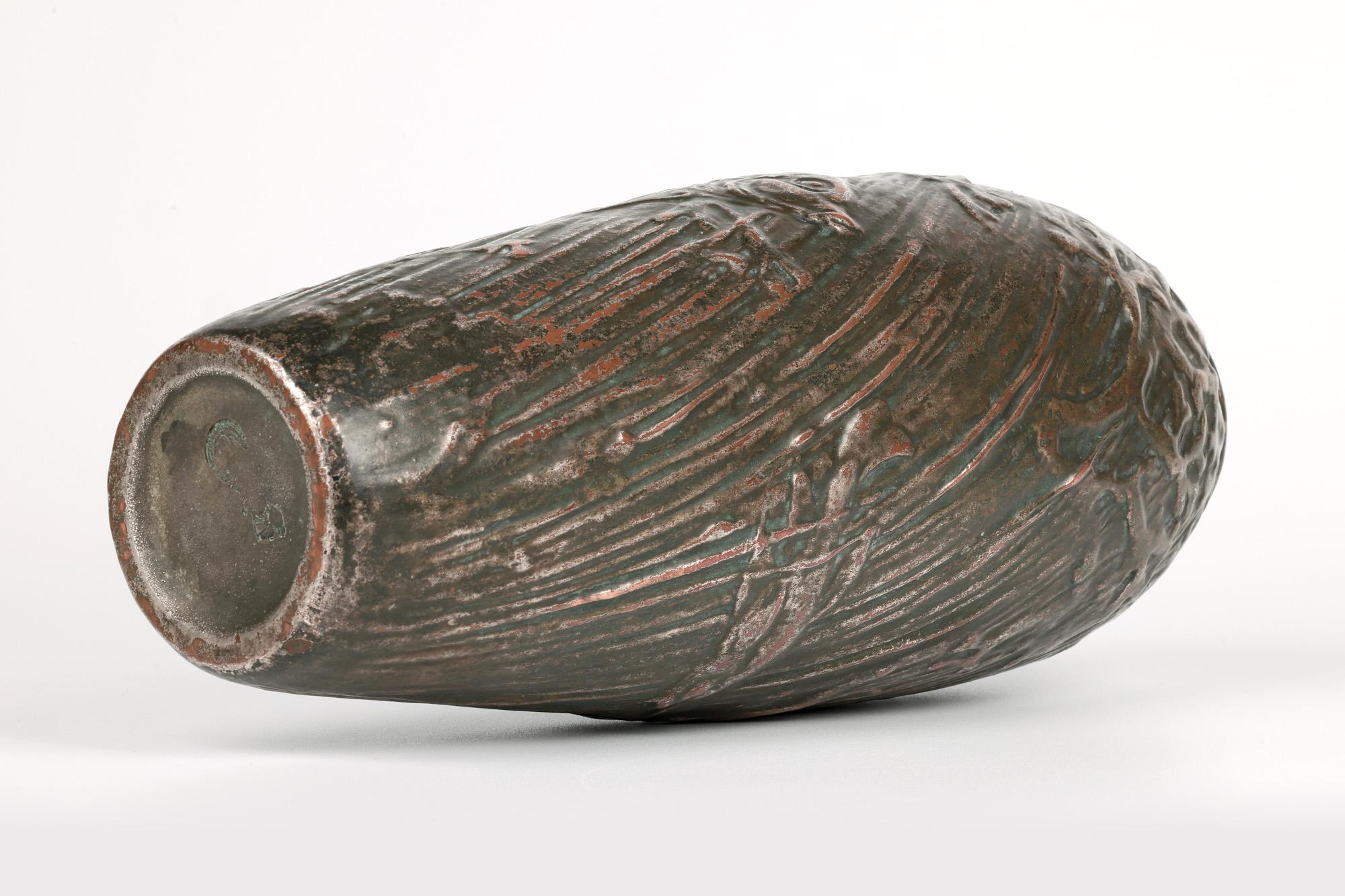Silver Plate Francis Pope Rare Copper Clad Doulton Lambeth Fish Vase For Sale