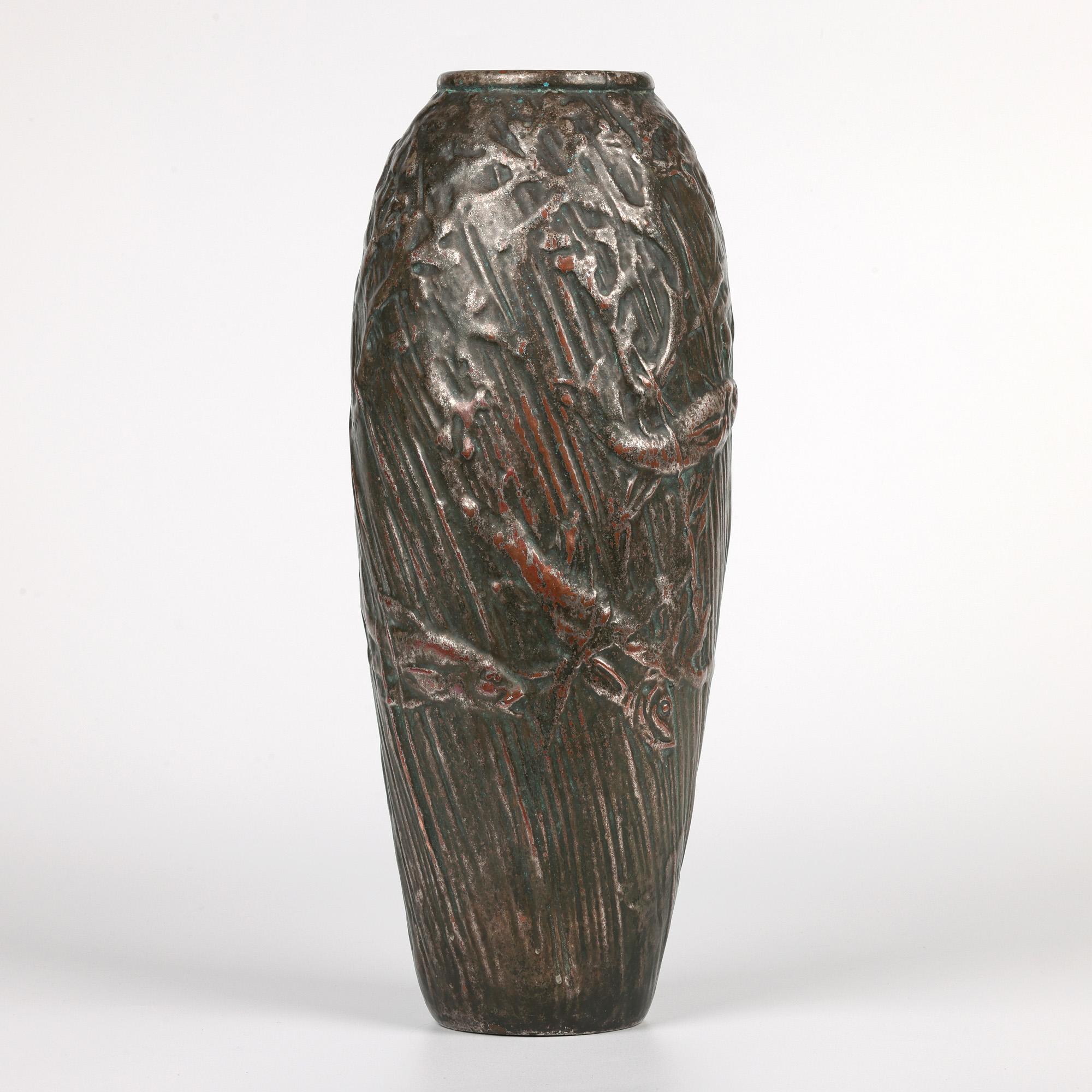 Francis Pope Rare Copper Clad Doulton Lambeth Fish Vase For Sale 1
