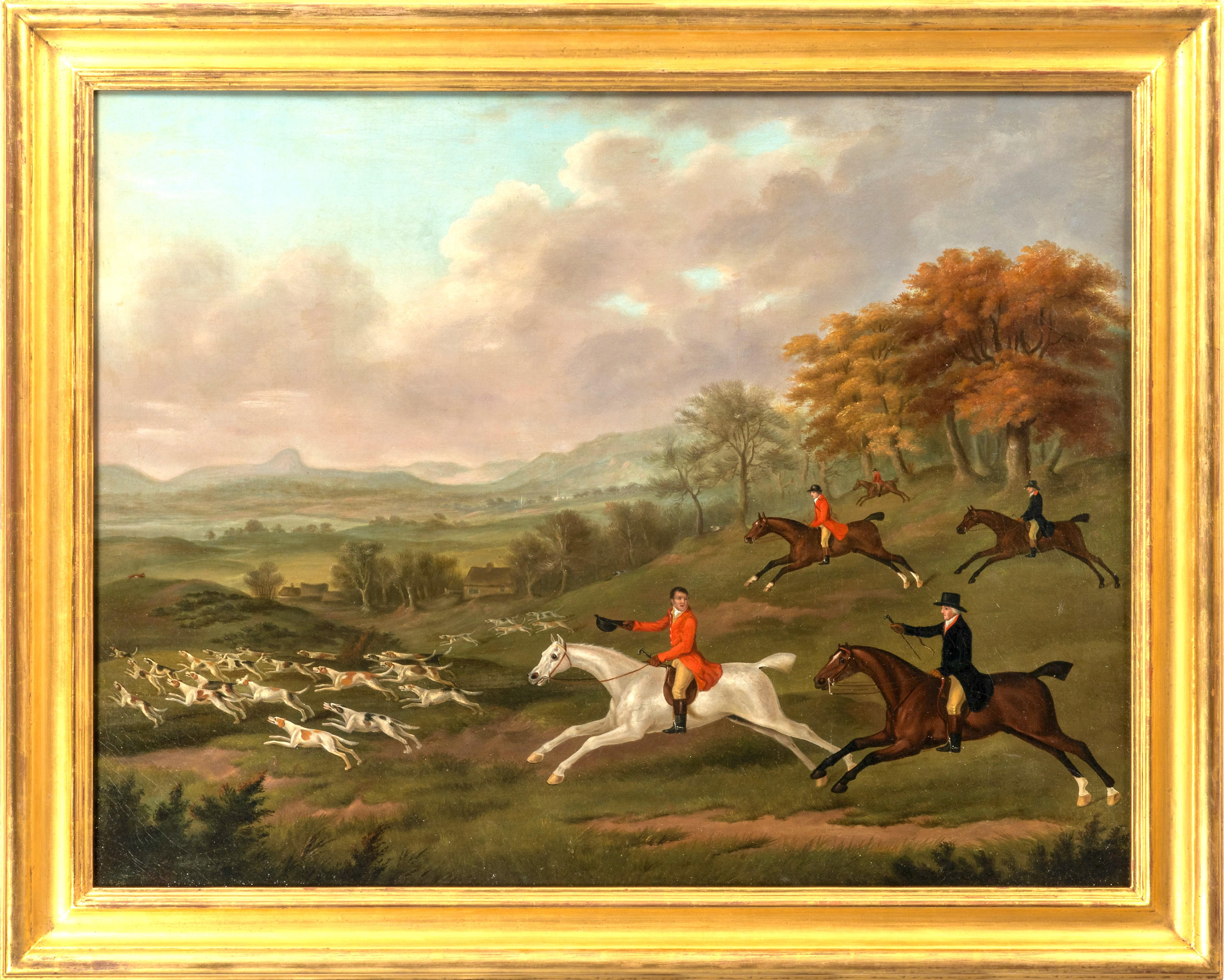 Un ensemble de quatre - Le comte de Darlington montrant le renard avec le sac Raby - Marron Animal Painting par Francis R Williams