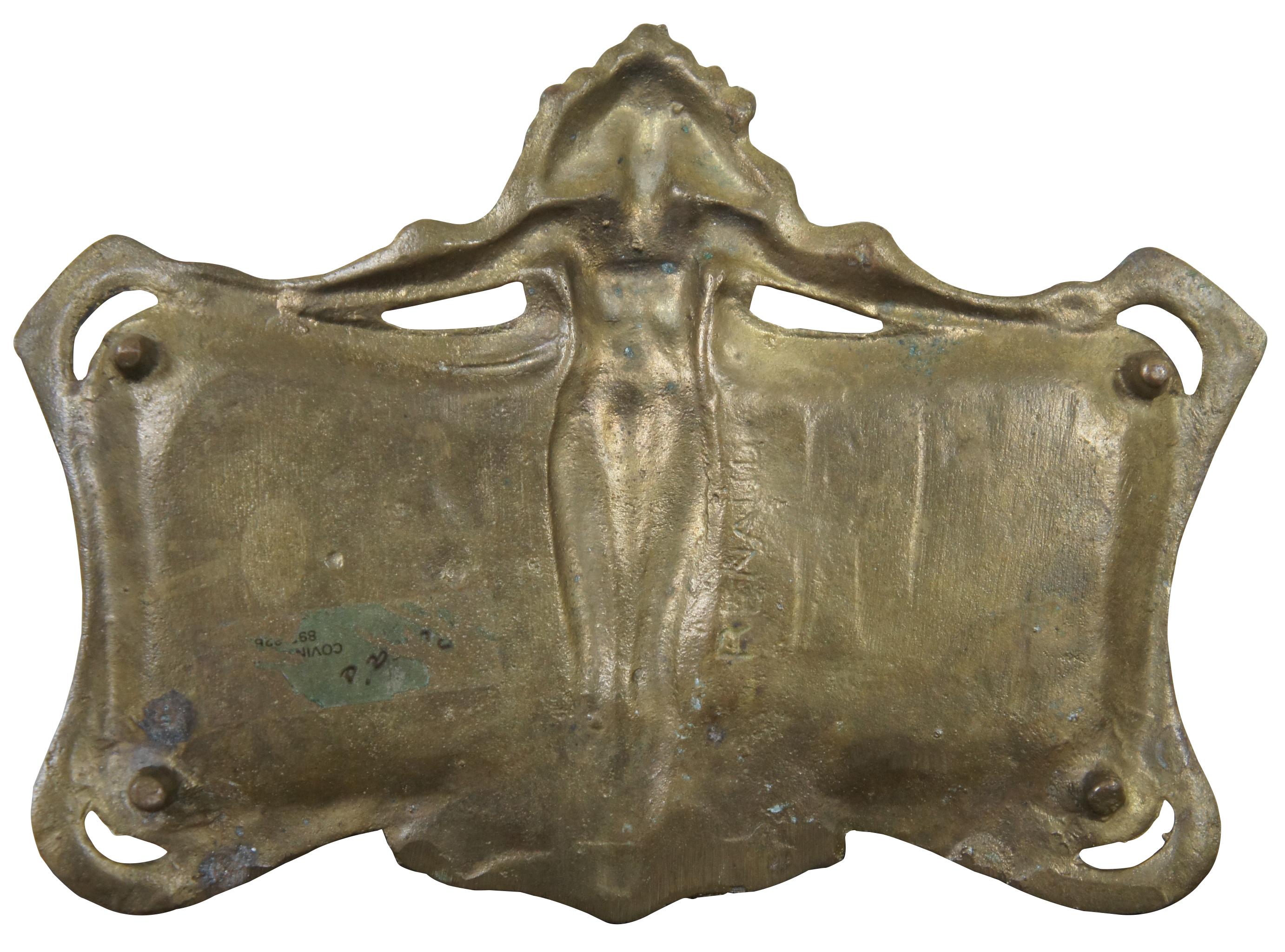 Francis Renaud (1887-1973) bronze tray. Rectangular ash tray or trinket dish featuring a female figure with her arms outstretched.
  
