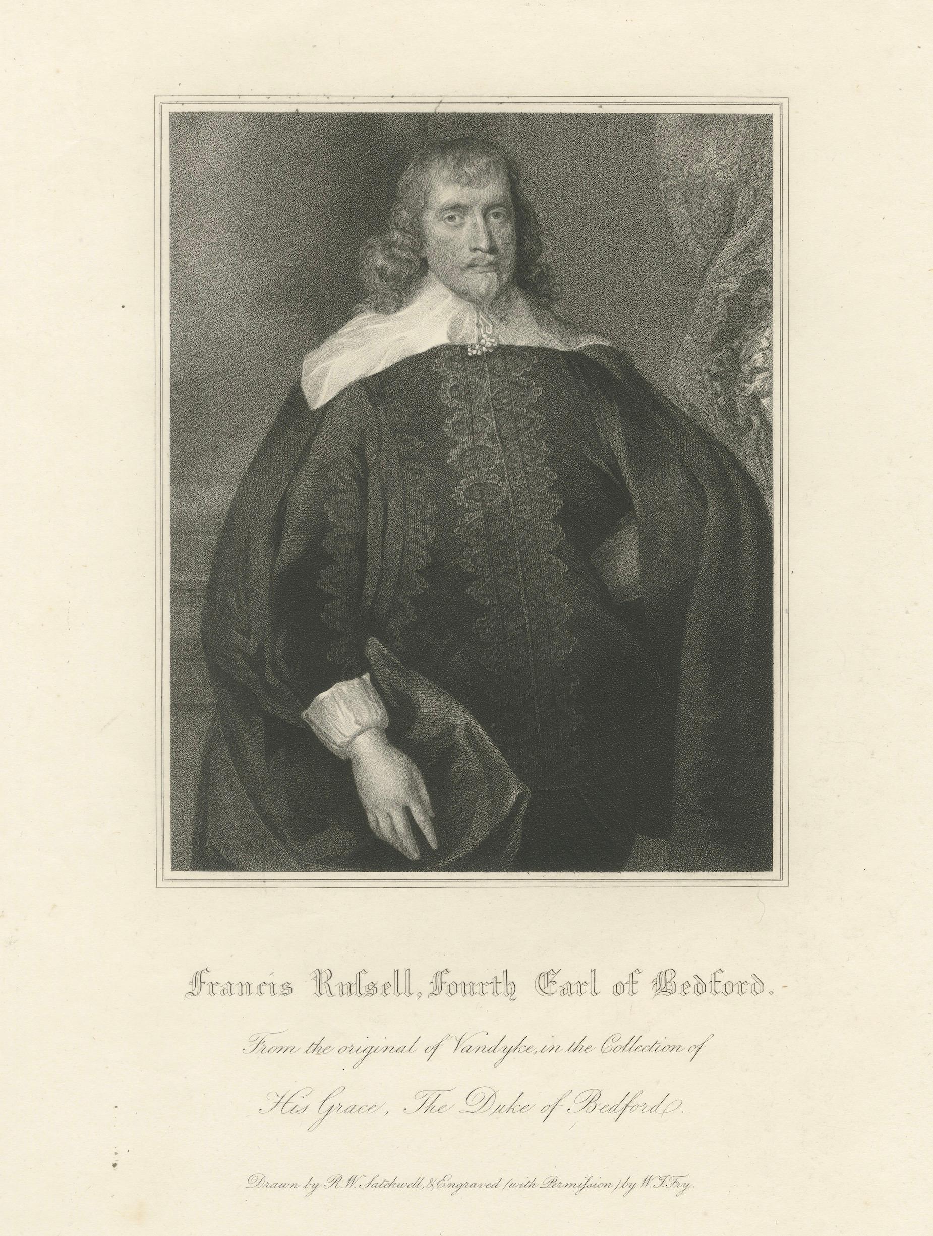 Francis Russell Portrait Engraving, Earl of Bedford, Antique Print 1836