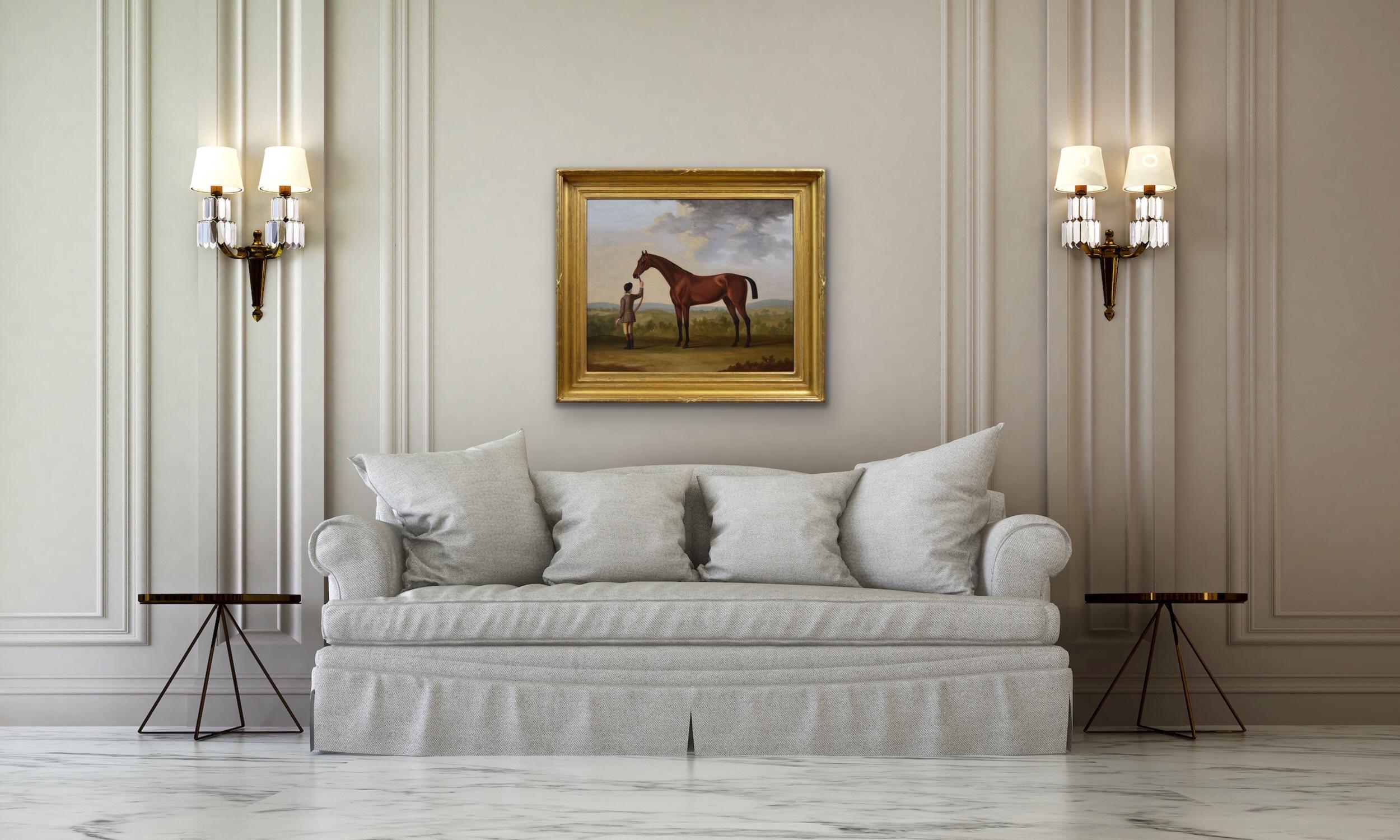 18th Century sporting horse portrait oil painting of a race horse and groom  For Sale 4
