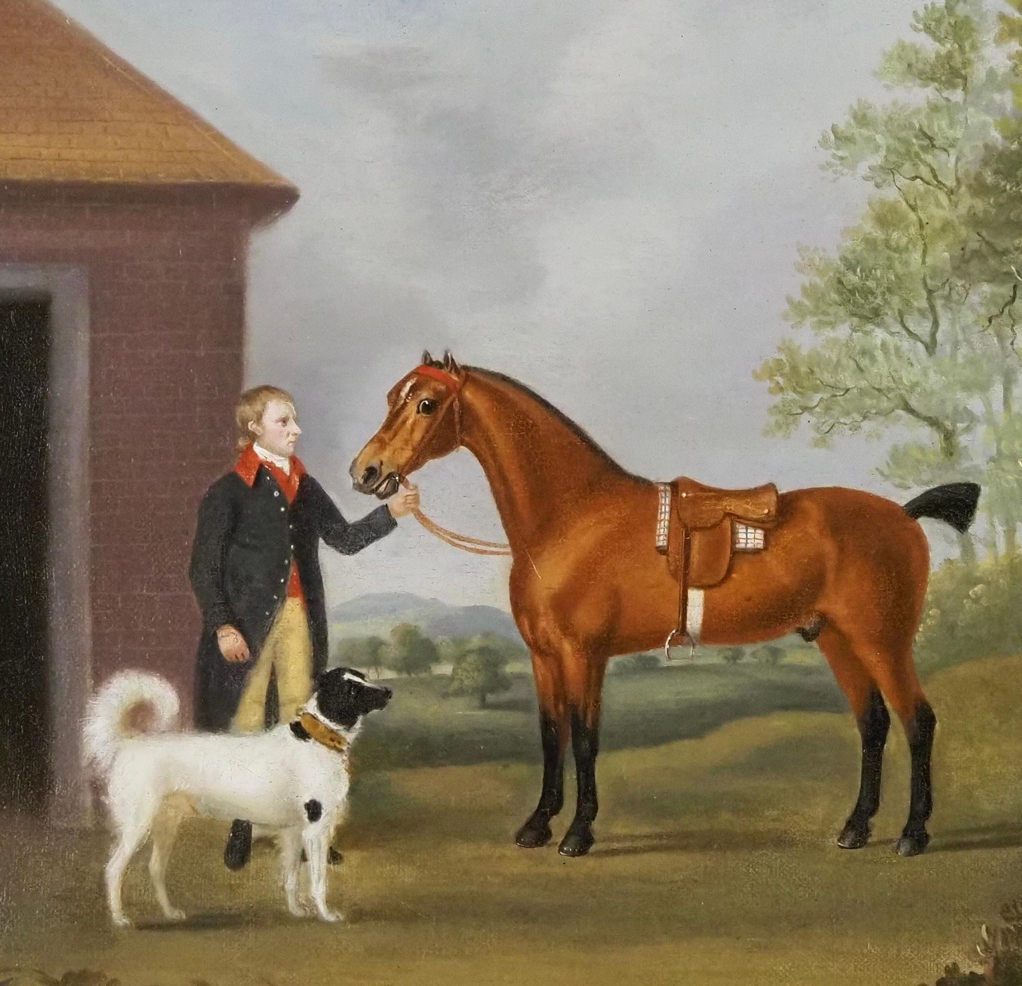 Francis Sartorius (1734-1804)
A bay horse with groom and dog
Signed and dated 'F.Sartorius.Pinxt.1788' (lower right)
Oil on canvas
Canvas Size - 14 1/4 x 18 in
Framed Size - 19 1/2 x 23 in

Francis Sartorius was born in or about 1734, but the