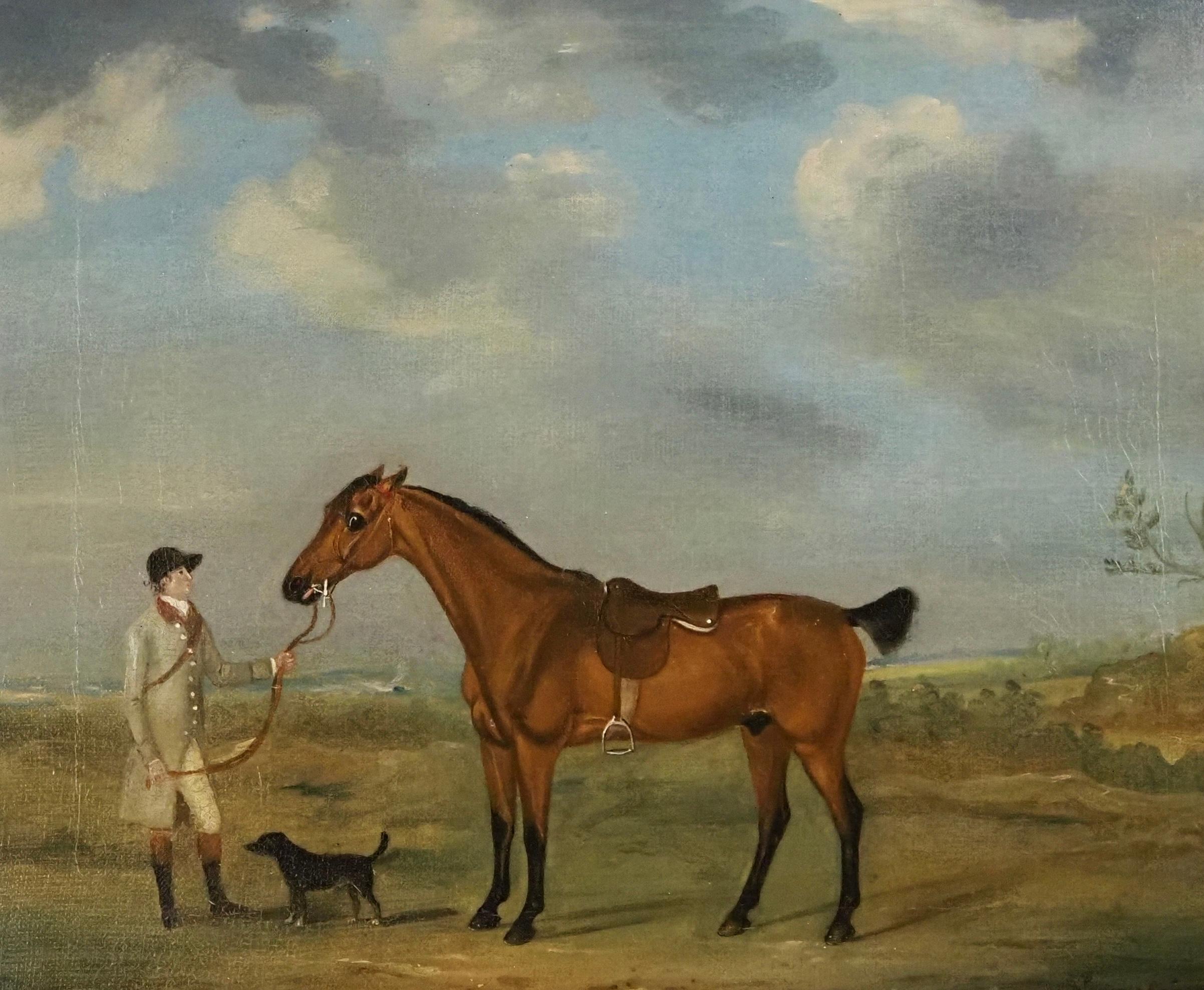 A horse and groom with a dog - Painting by Francis Sartorius
