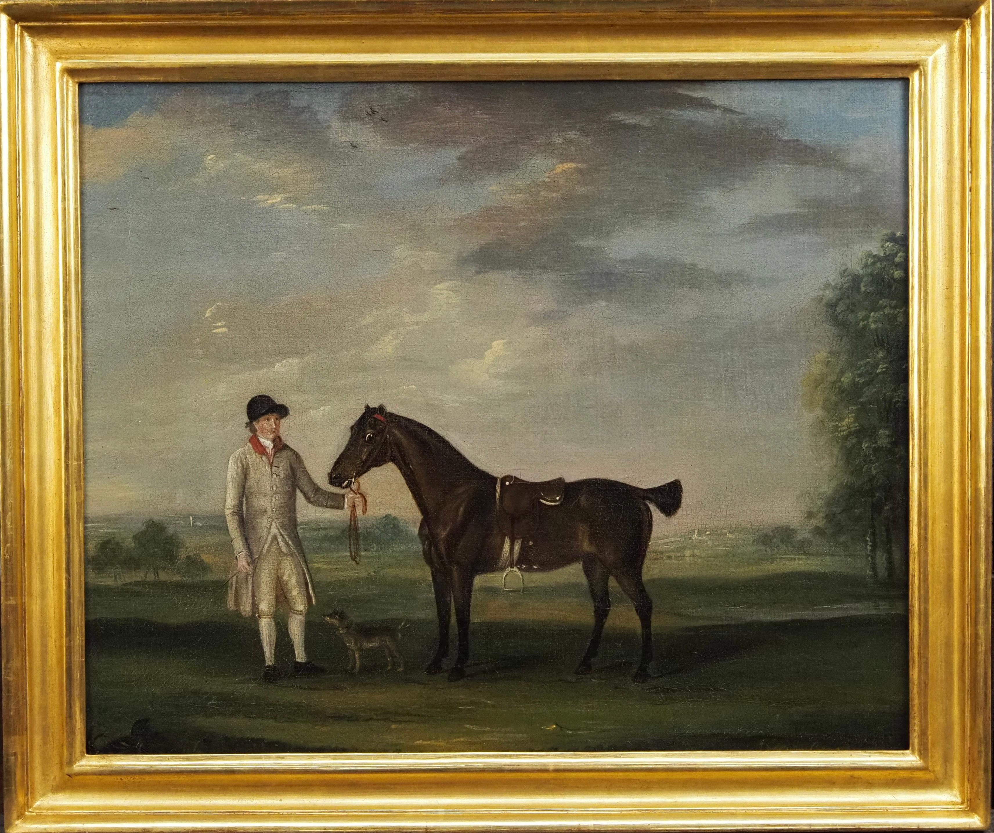 Francis Sartorius Animal Painting - A horse and groom with a dog