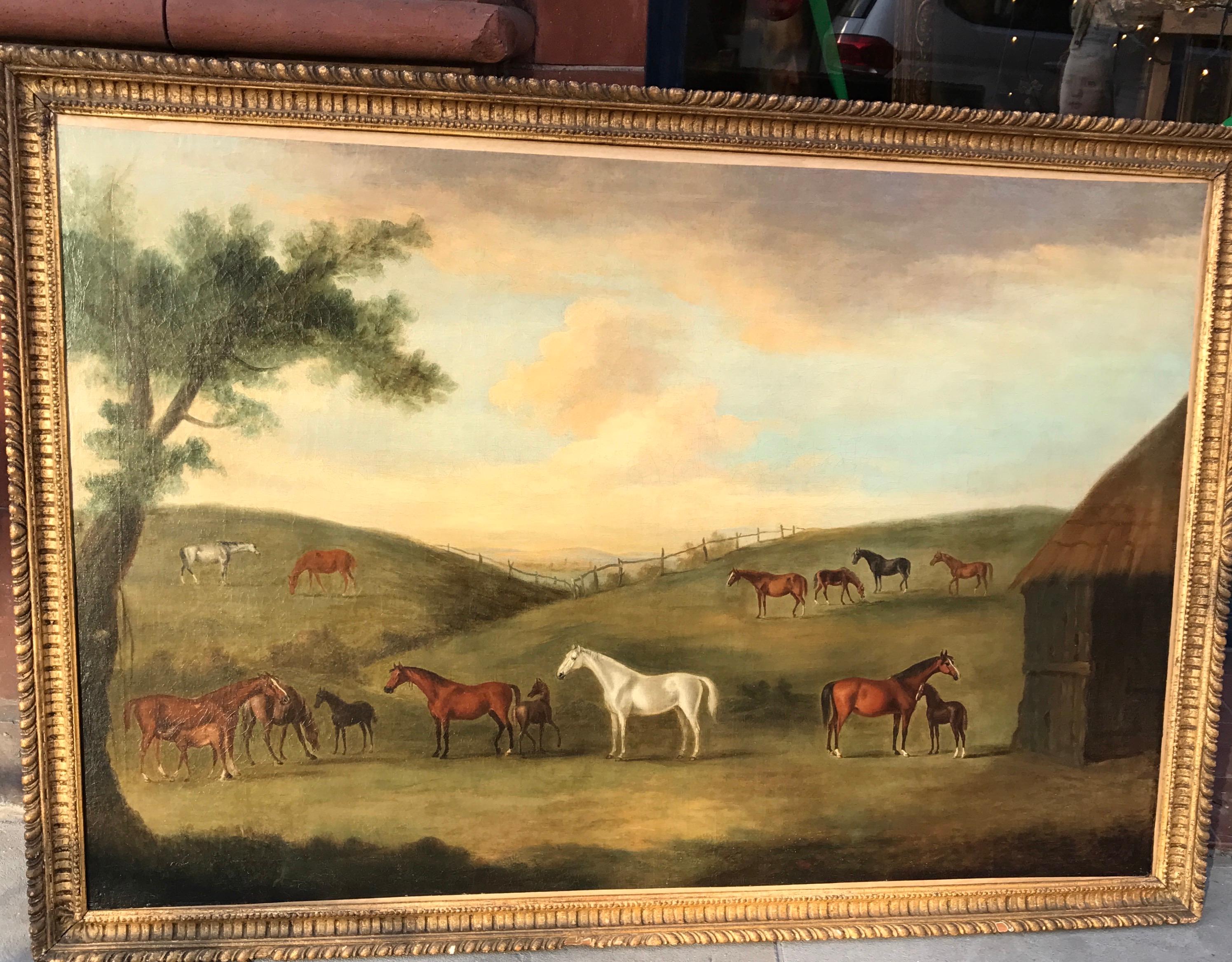 C18th Sartorius Oil Painting of Horses in a Landscape - Mares and Foals - Brown Landscape Painting by Francis Sartorius