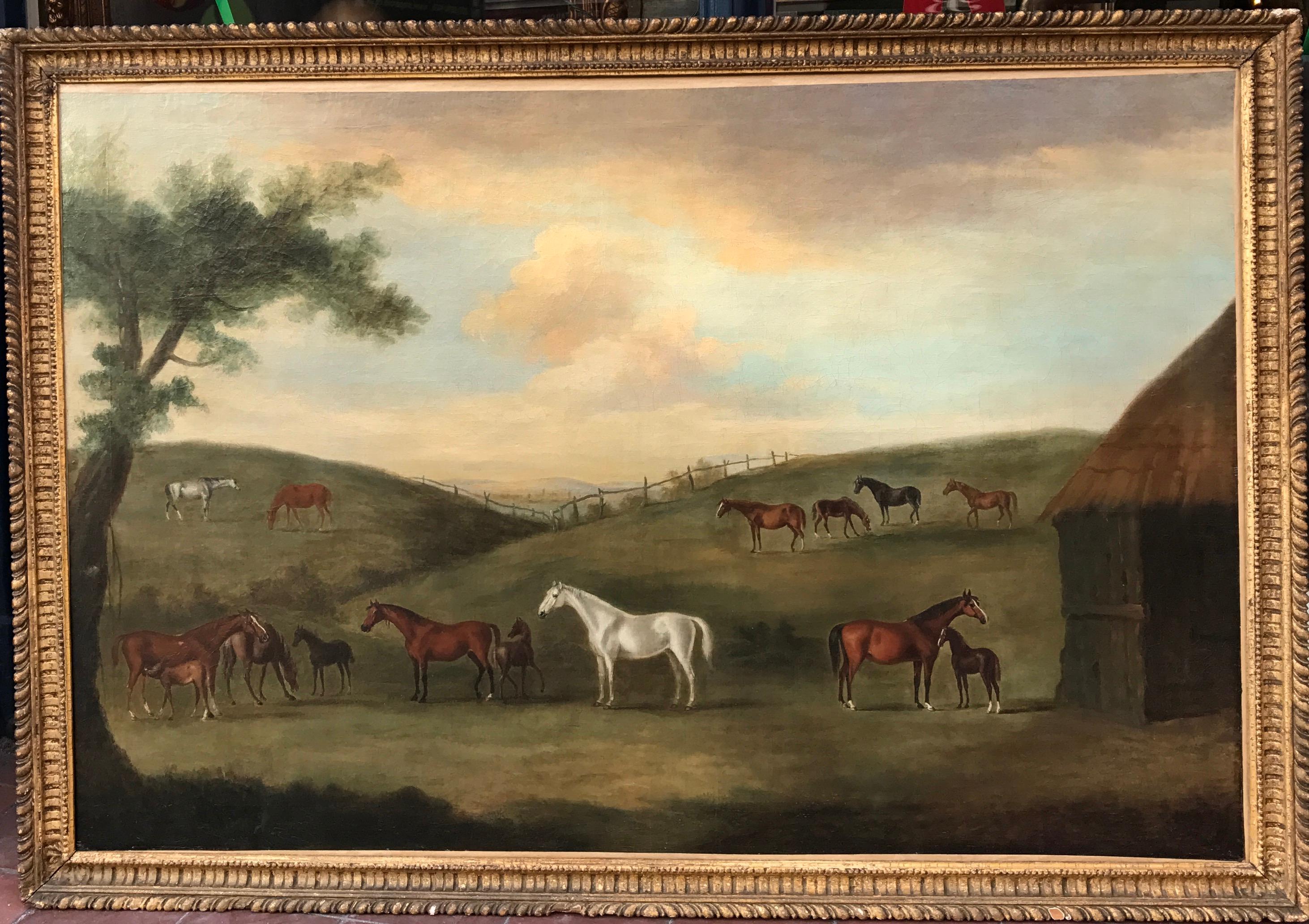 Francis Sartorius Landscape Painting - C18th Sartorius Oil Painting of Horses in a Landscape - Mares and Foals